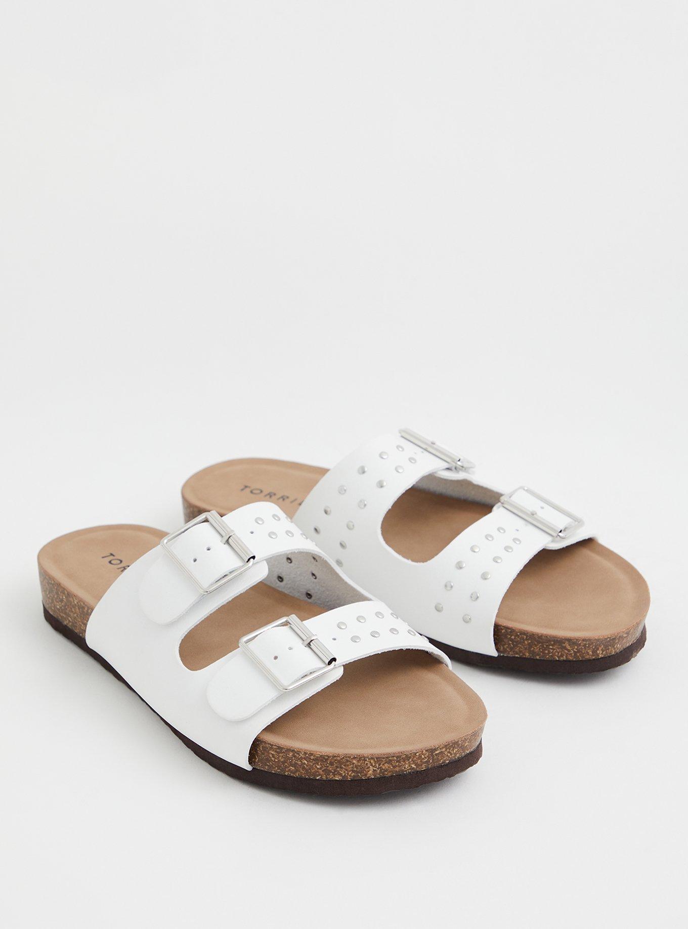 Plus Size Studded Buckle Slide Sandal (WW), WHITE, hi-res
