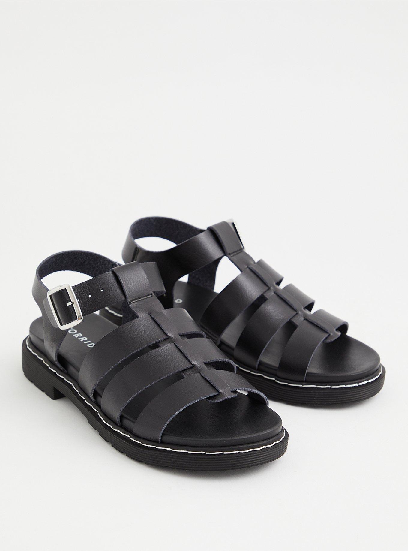 Plus Size - Black Faux Leather Lug Sandal (WW) - Torrid