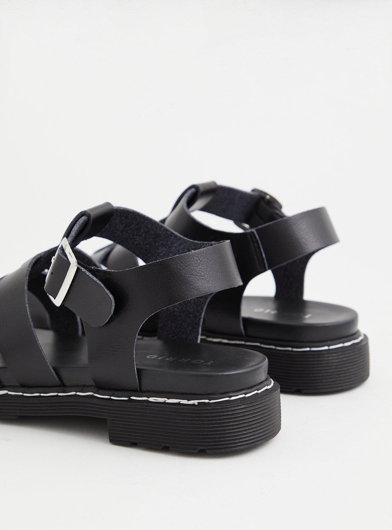 Torrid 10 WW Black Faux Leather Sandals Womens extra wide width Straps
