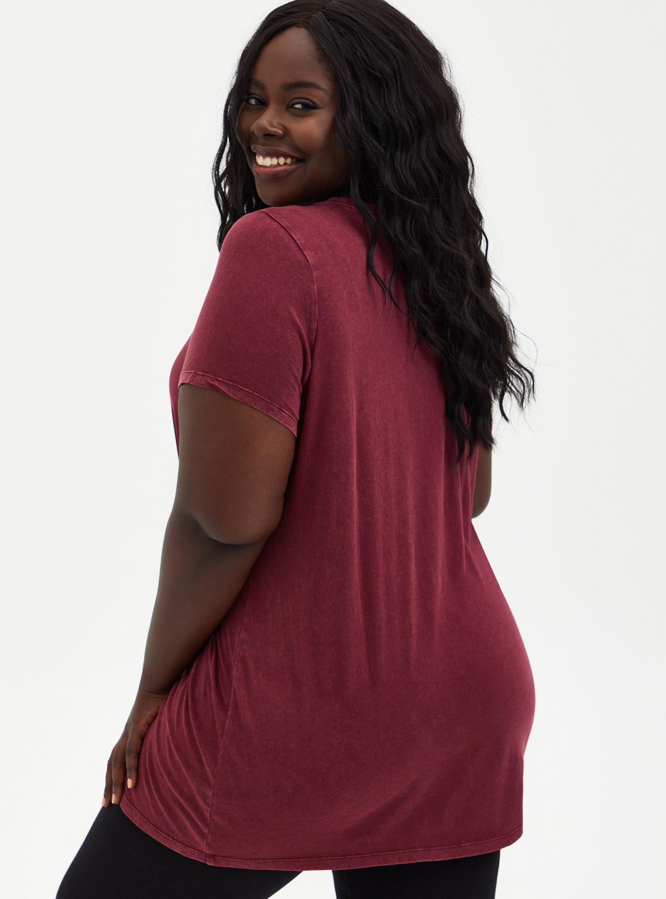 Plus Size Classic Fit Tunic Tee - AC/DC Mineral Wash Burgundy Red, RED, alternate