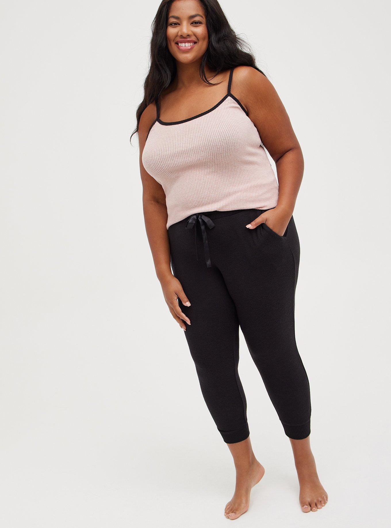 Plus Size Super Soft Plush Crop Lounge Jogger, DEEP BLACK, alternate