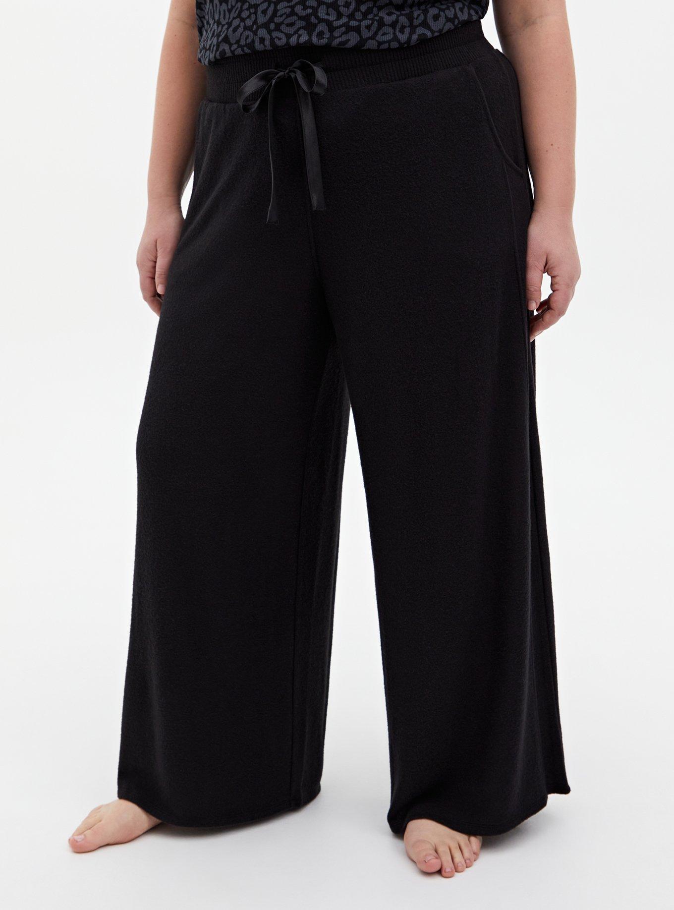 PLUSH WIDE LEG PANTS - Black