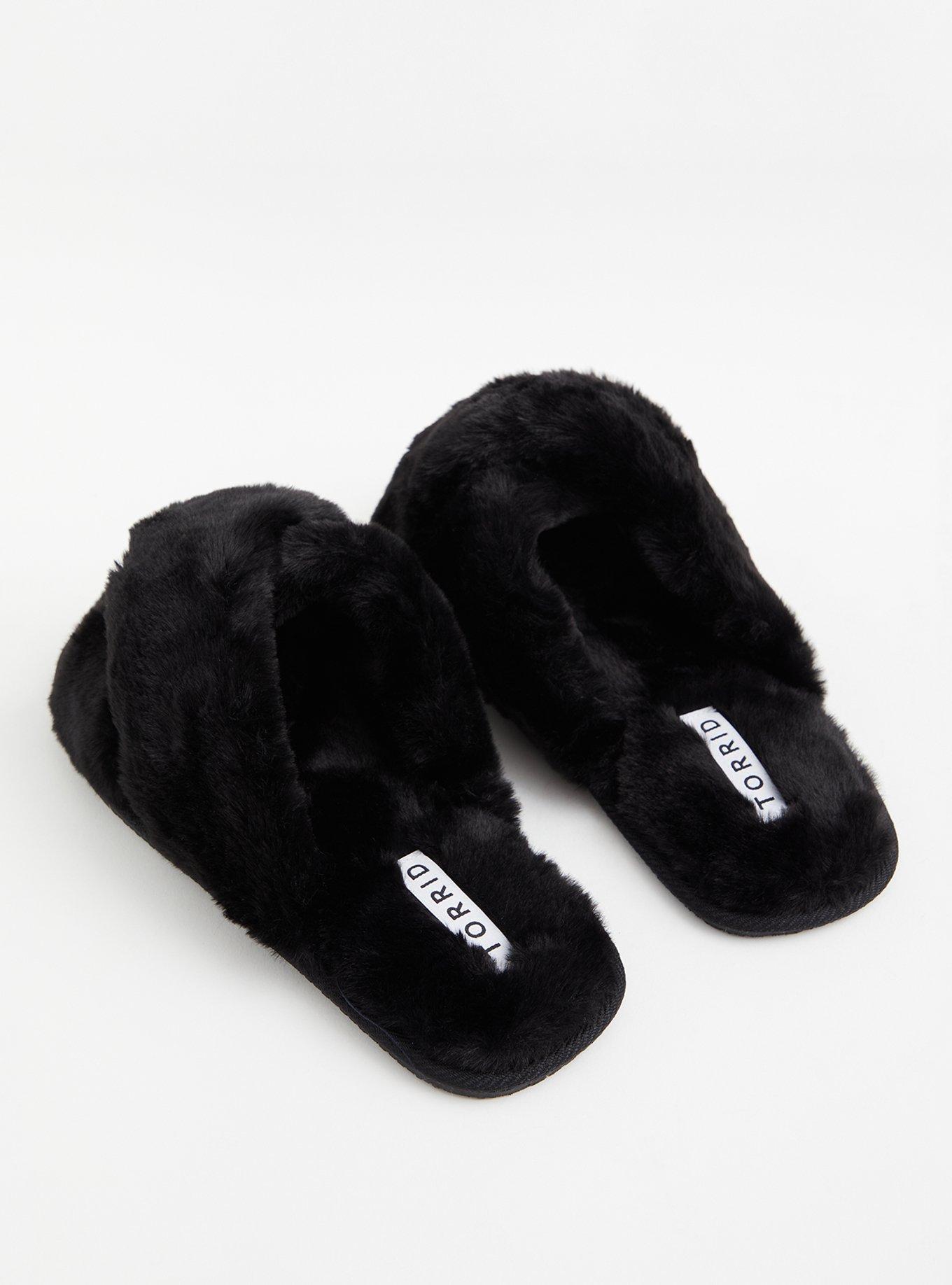 Plus Size - Black Faux Fur Slide (Wide Width) - Torrid