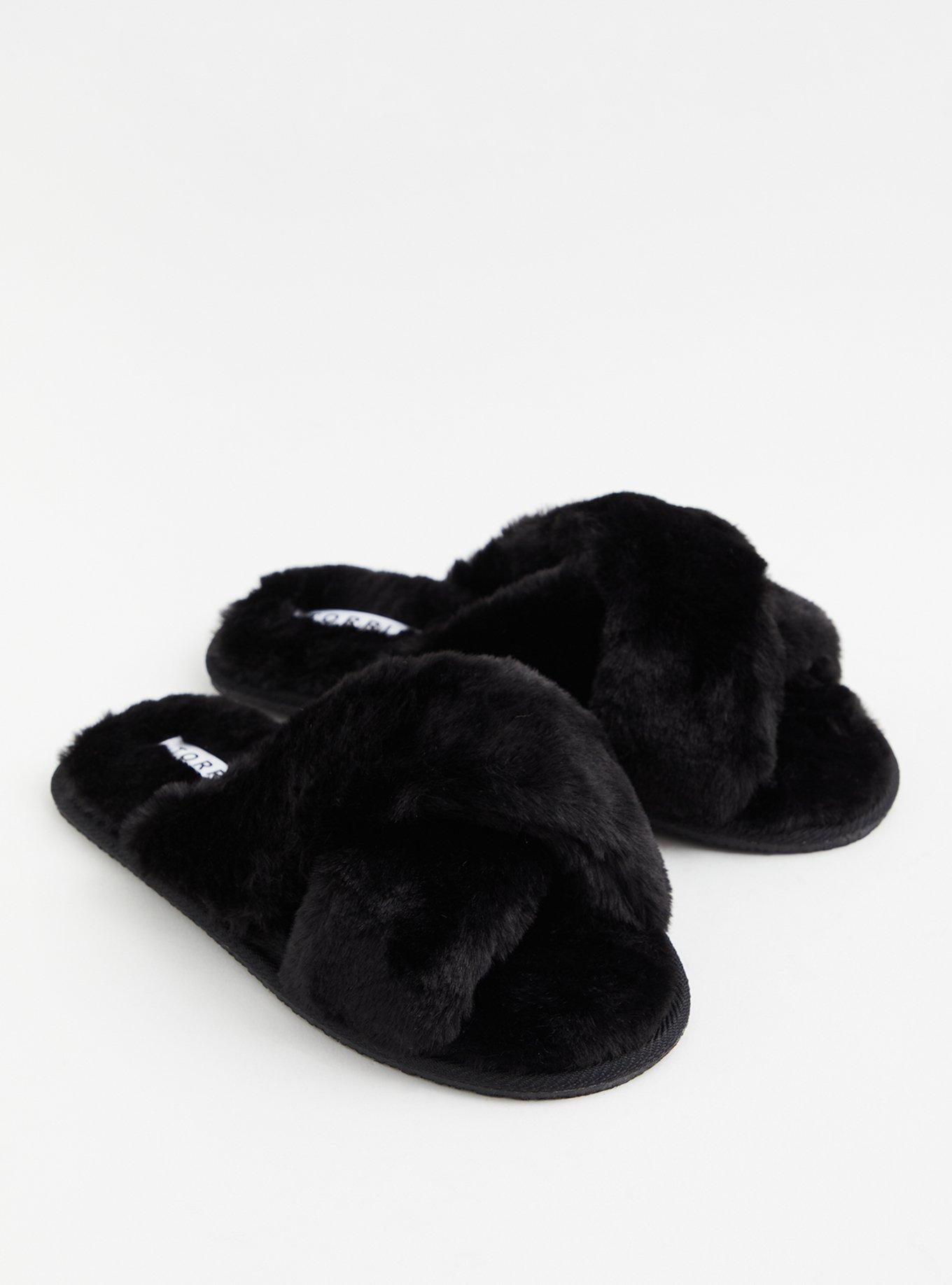 Plus Size - Black Faux Fur Slide (Wide Width) - Torrid