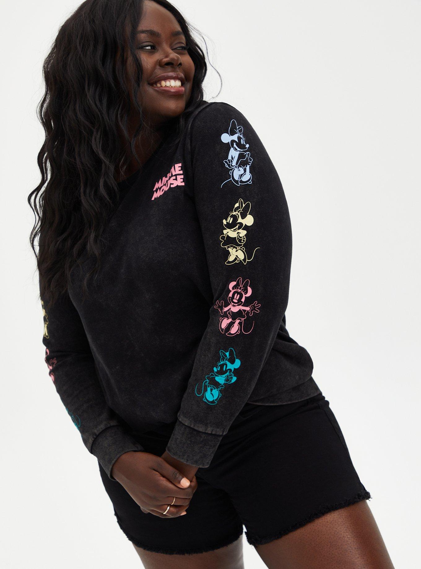 Plus Size Disney Minnie Mouse Black Mineral Wash Fleece Sweatshirt Torrid