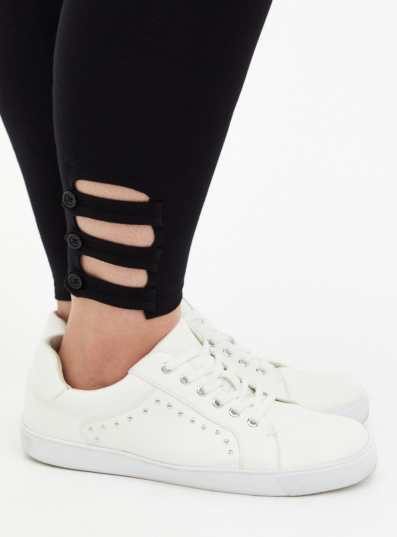 Premium Legging - Lattice Ankle With Button Black, BLACK, alternate