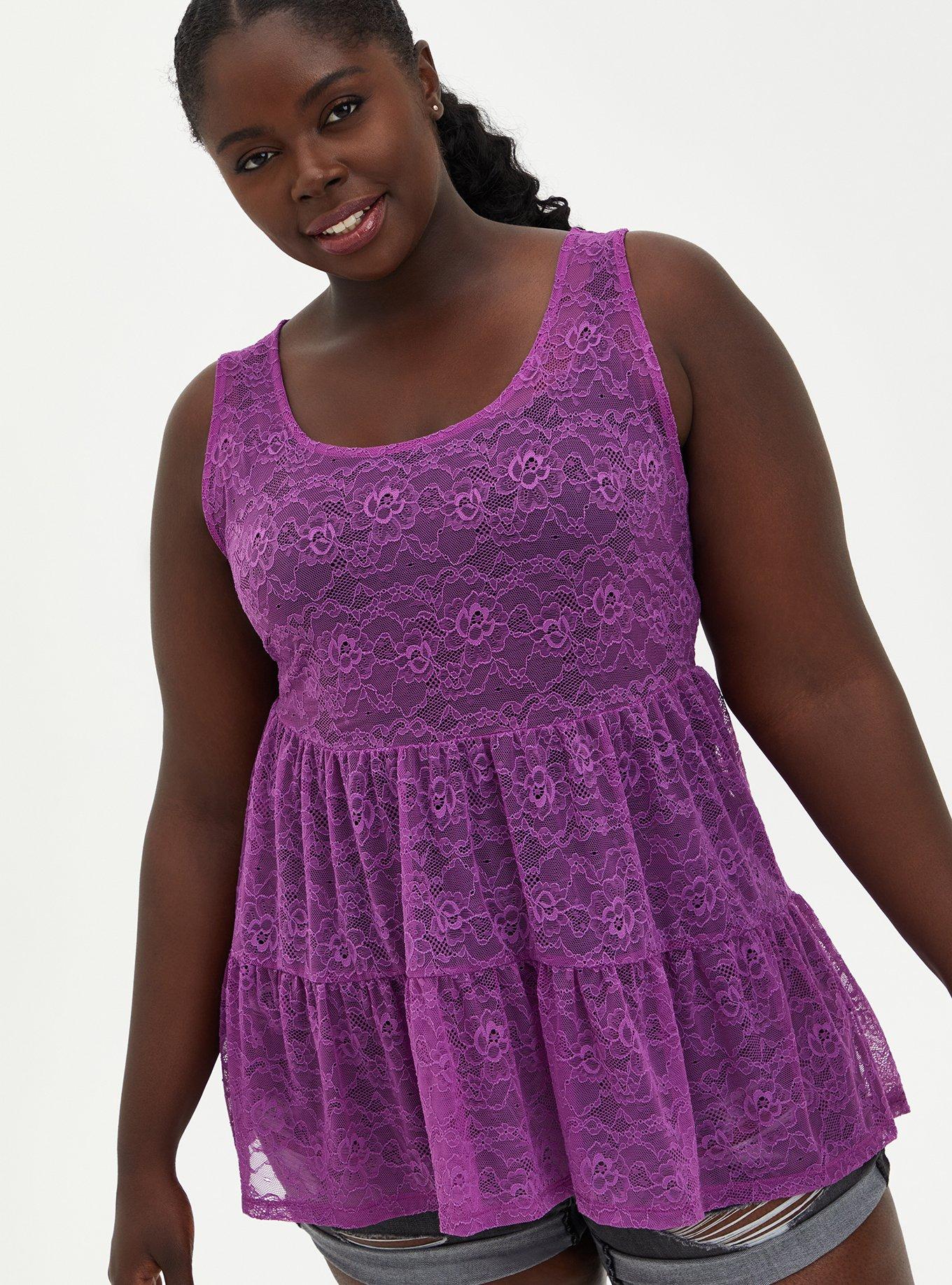 Plus Size - Sheer Lace Crew Neck Tiered Babydoll Tunic Tank - Torrid