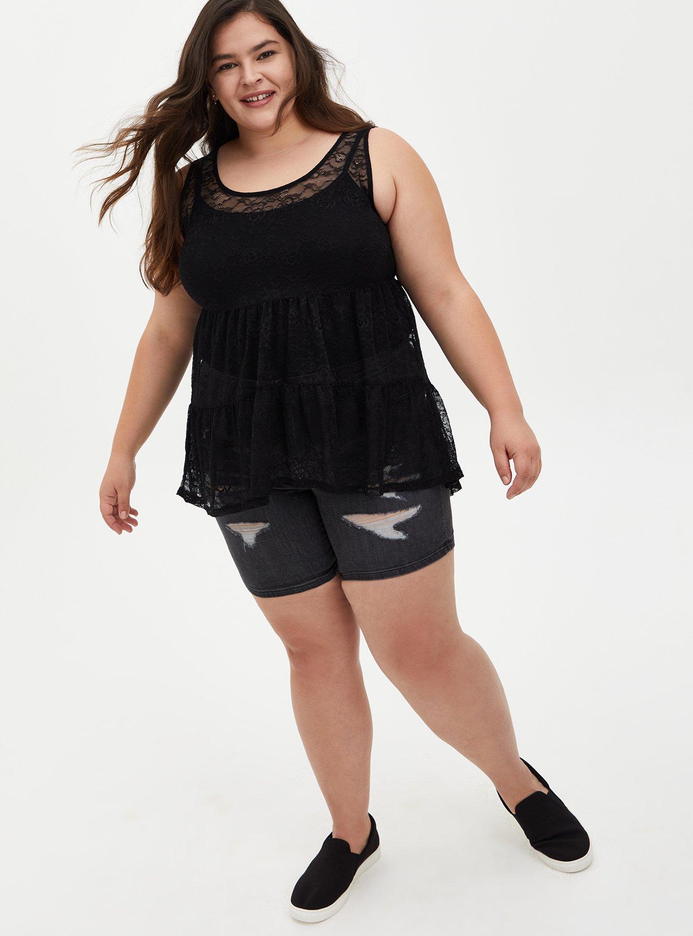 Torrid 1 Black Sheer Tiered Lace Babydoll Tank Top on sale