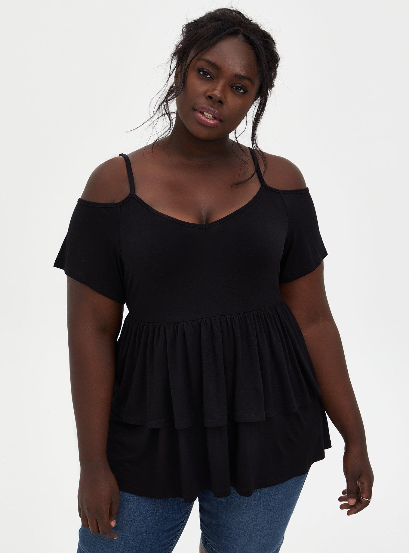 Plus size best sale open shoulder shirts