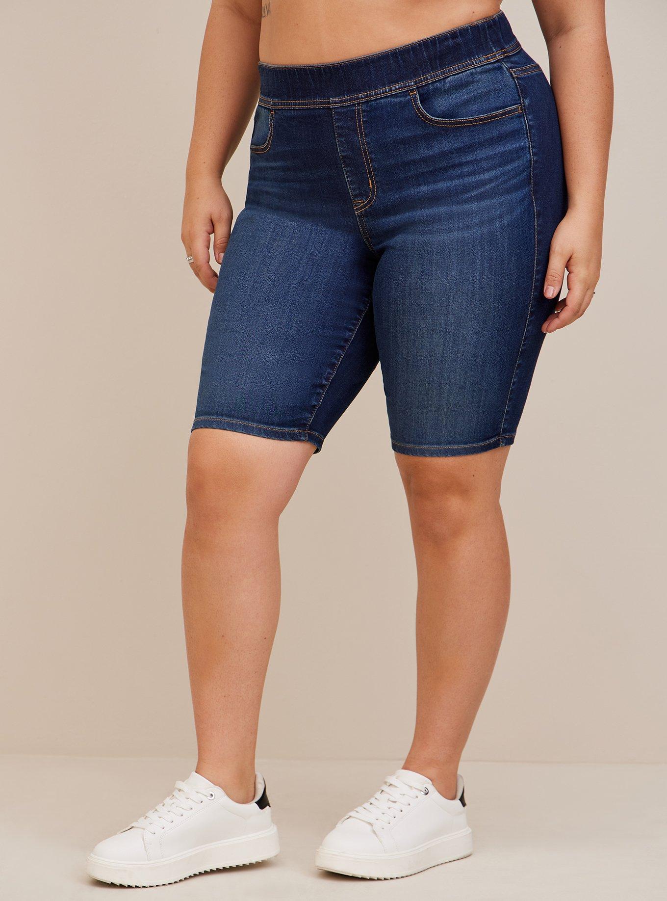 Plus Size Bermuda Lean Jean Super Soft High-Rise Short, DARK WASH, alternate