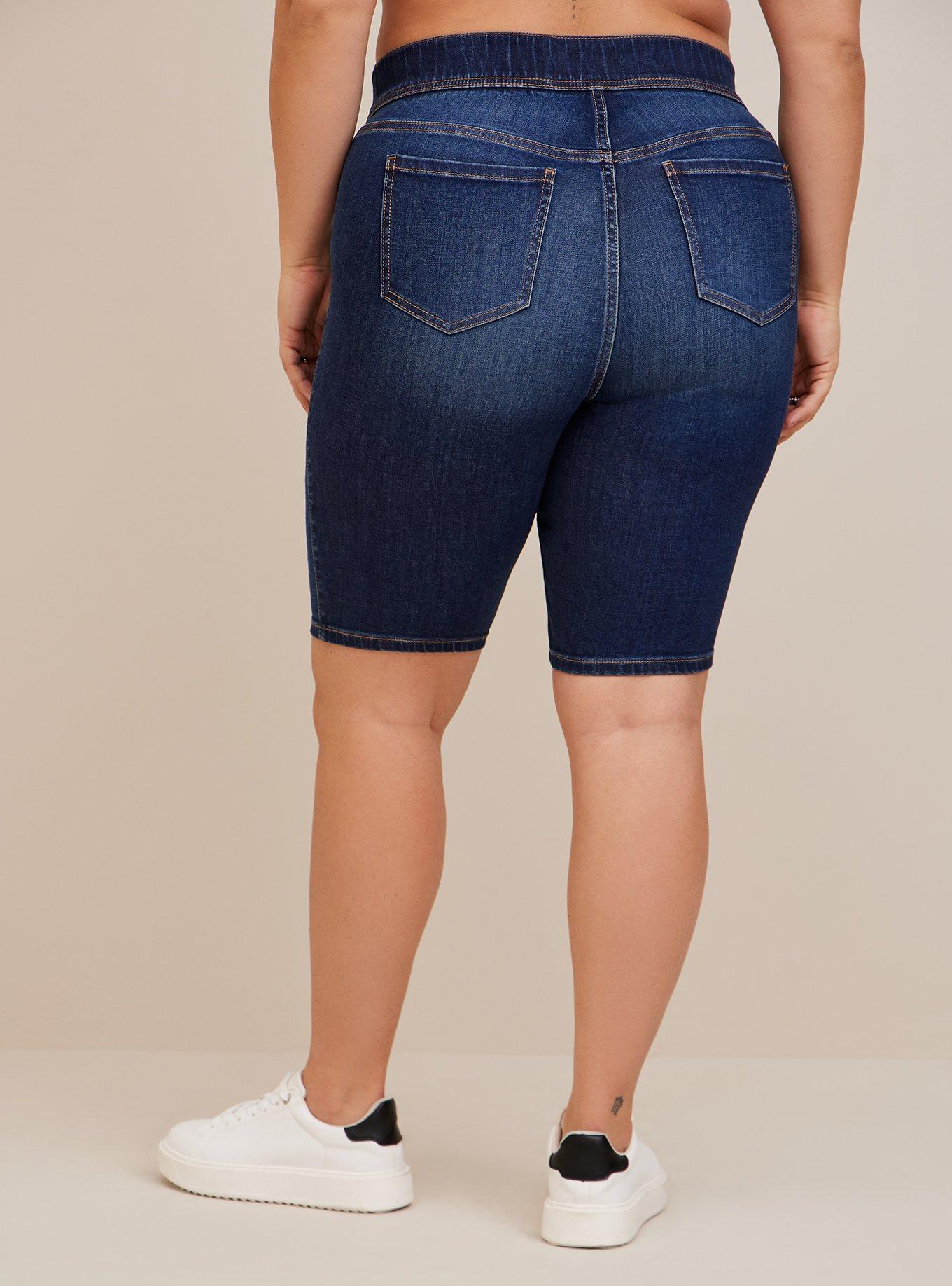 Plus Size Bermuda Lean Jean Super Soft High-Rise Short, DARK WASH, alternate