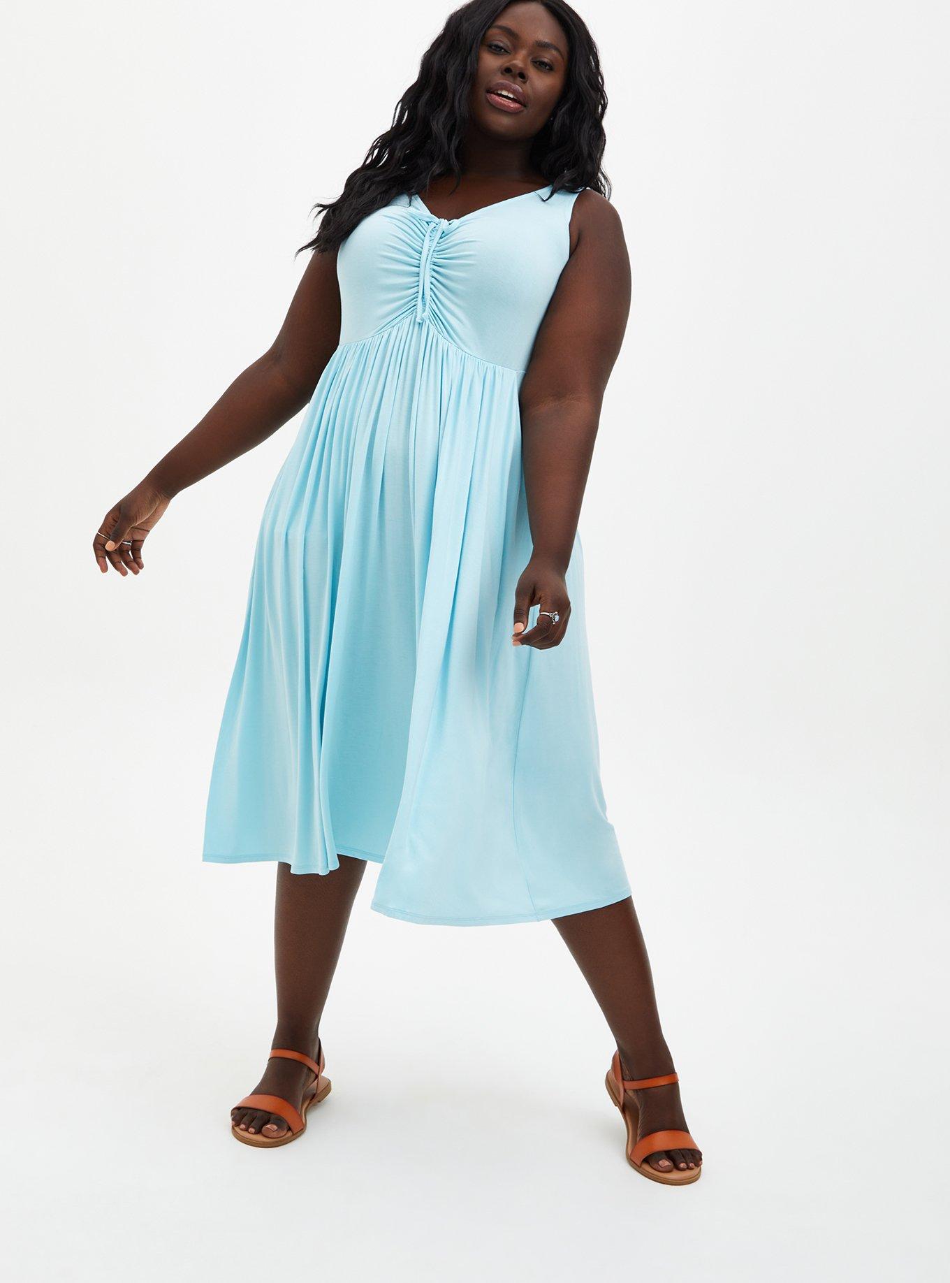 torrid light blue dress Plus Size - Midi Super Soft Shirred Skater Dress