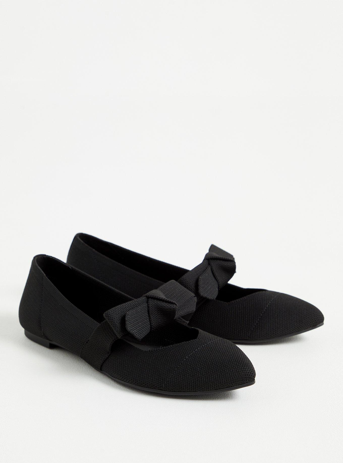 Plus Size Stretch Knit Mary Jane Bow Flat (WW), BLACK, alternate