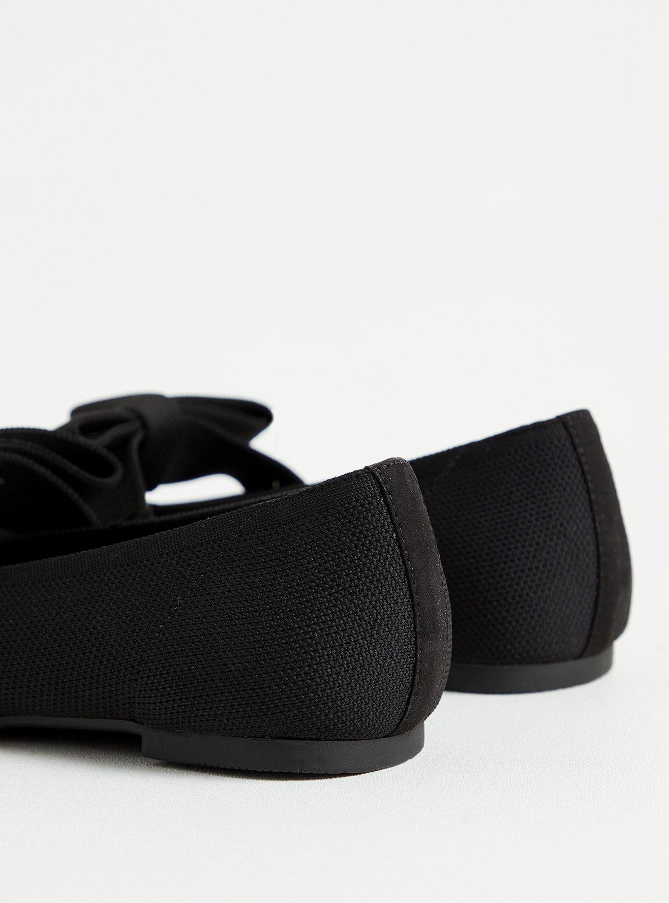 Plus Size Stretch Knit Mary Jane Bow Flat (WW), BLACK, alternate