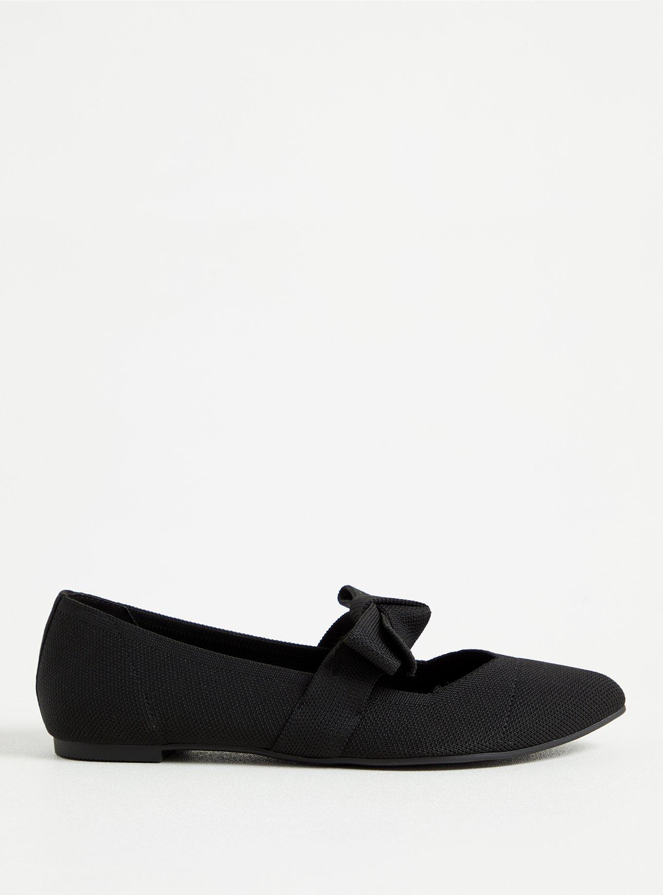 Plus Size Stretch Knit Mary Jane Bow Flat (WW), BLACK, alternate