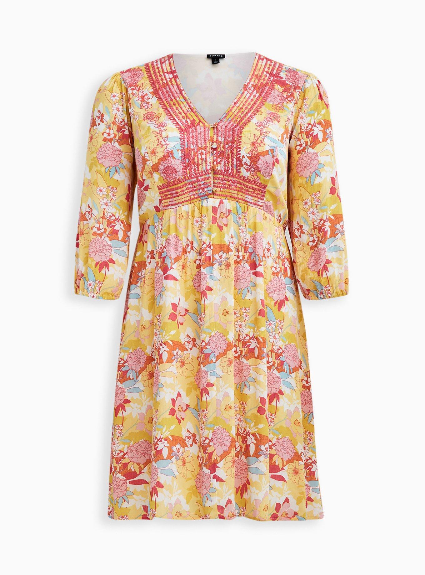 Plus Size - Peach Floral Gauze Hi-Lo Dress - Torrid