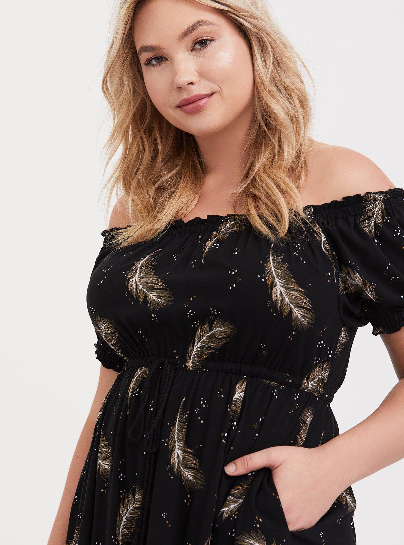 Plus Size Midi Challis Off Shoulder Dress Torrid