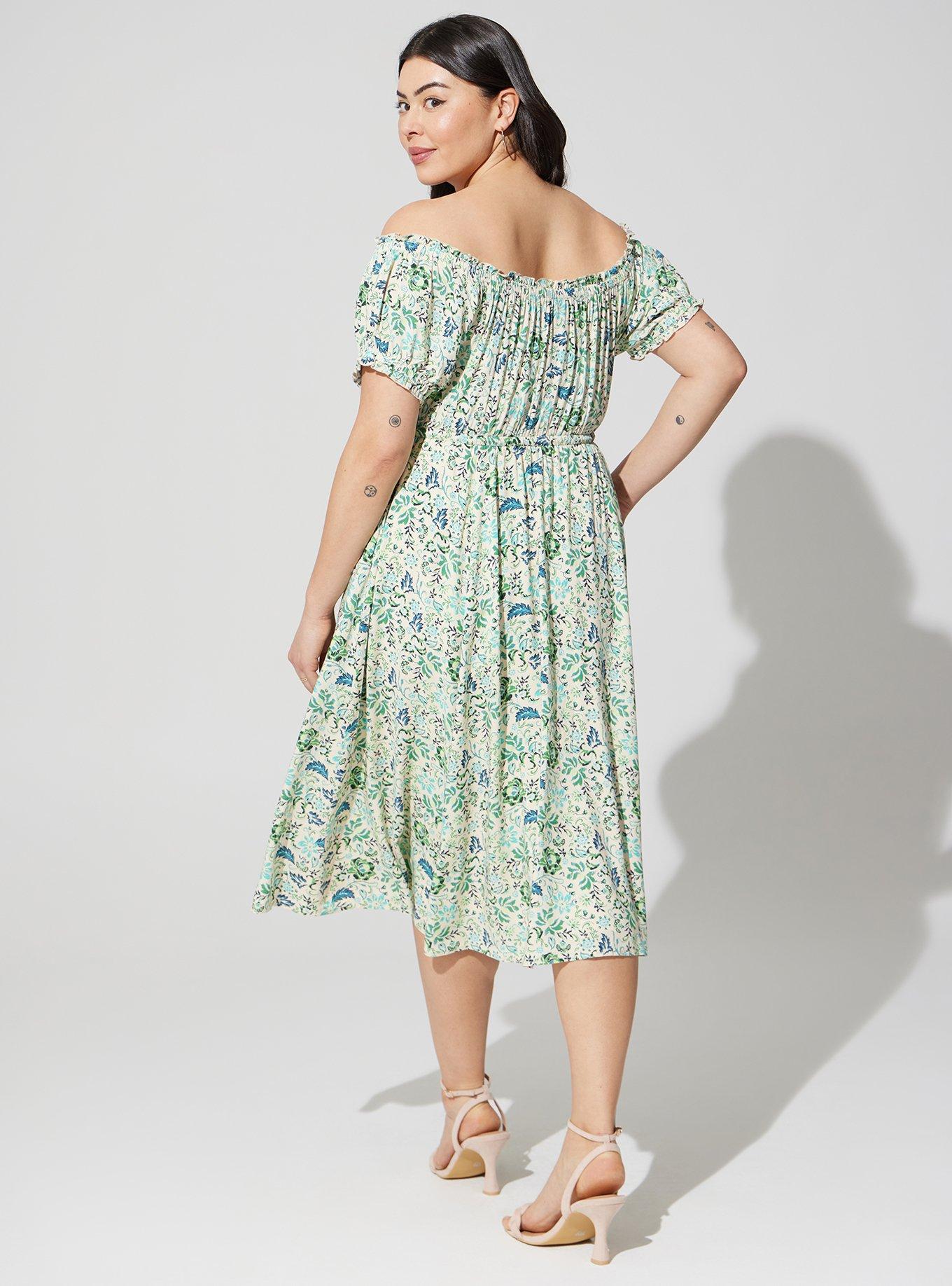 Plus Size - Midi Challis Off-Shoulder Dress - Torrid