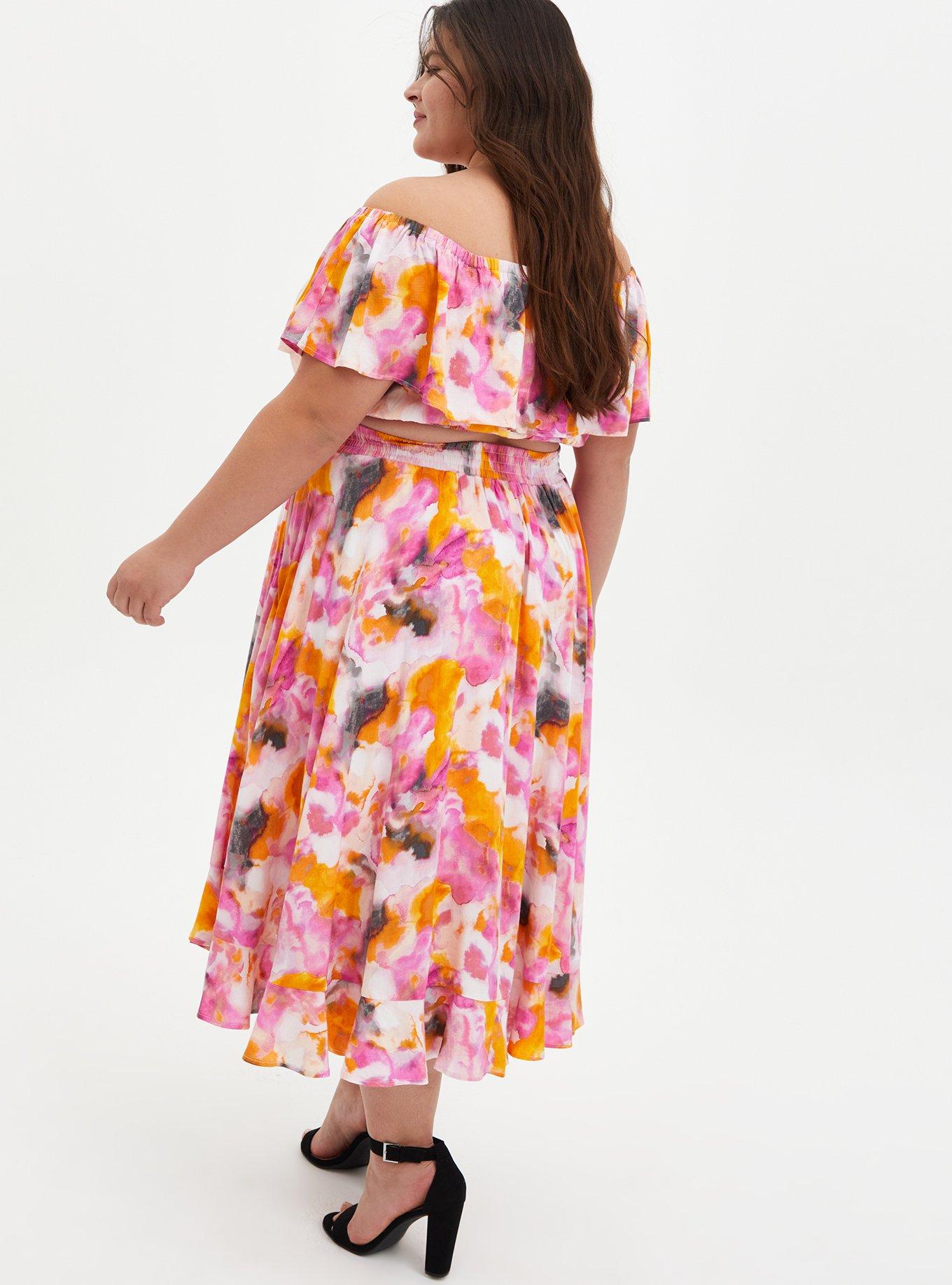 Multi Watercolor Tie-Dye Off Shoulder Skirt Set, TIE DYE, alternate