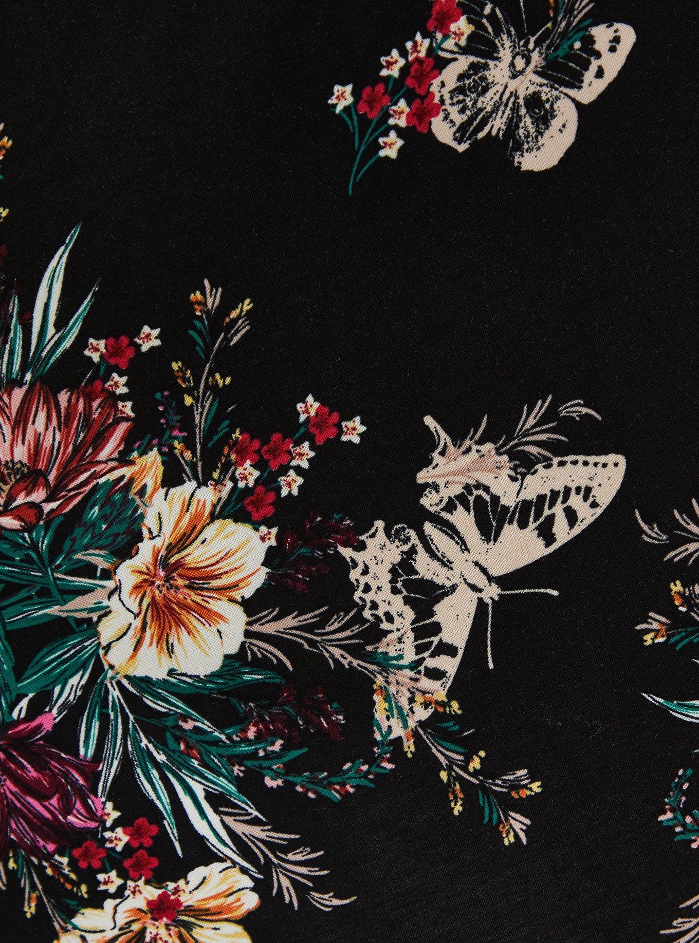 Plus Size Black Floral Knit To Woven Handkerchief Dress, FLORAL BLACK, alternate