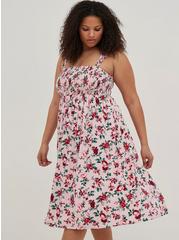 Plus Size Midi Challis Smocked Tiered Dress, FLORAL PINK, alternate