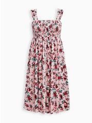 Plus Size Midi Challis Smocked Tiered Dress, FLORAL PINK, hi-res