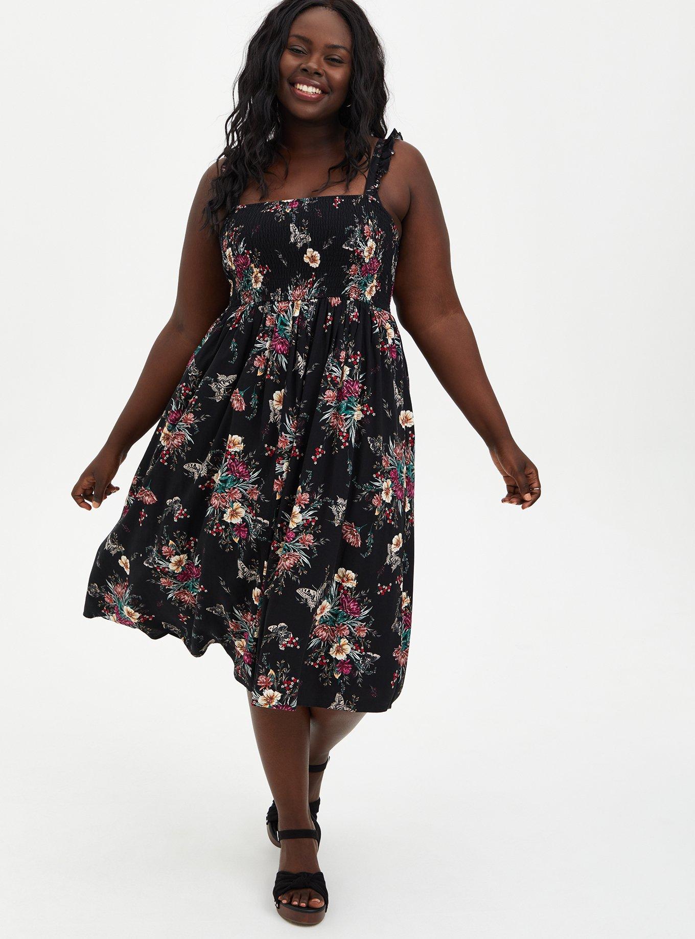 Plus Size - Midi Challis Smocked Tiered Dress - Torrid