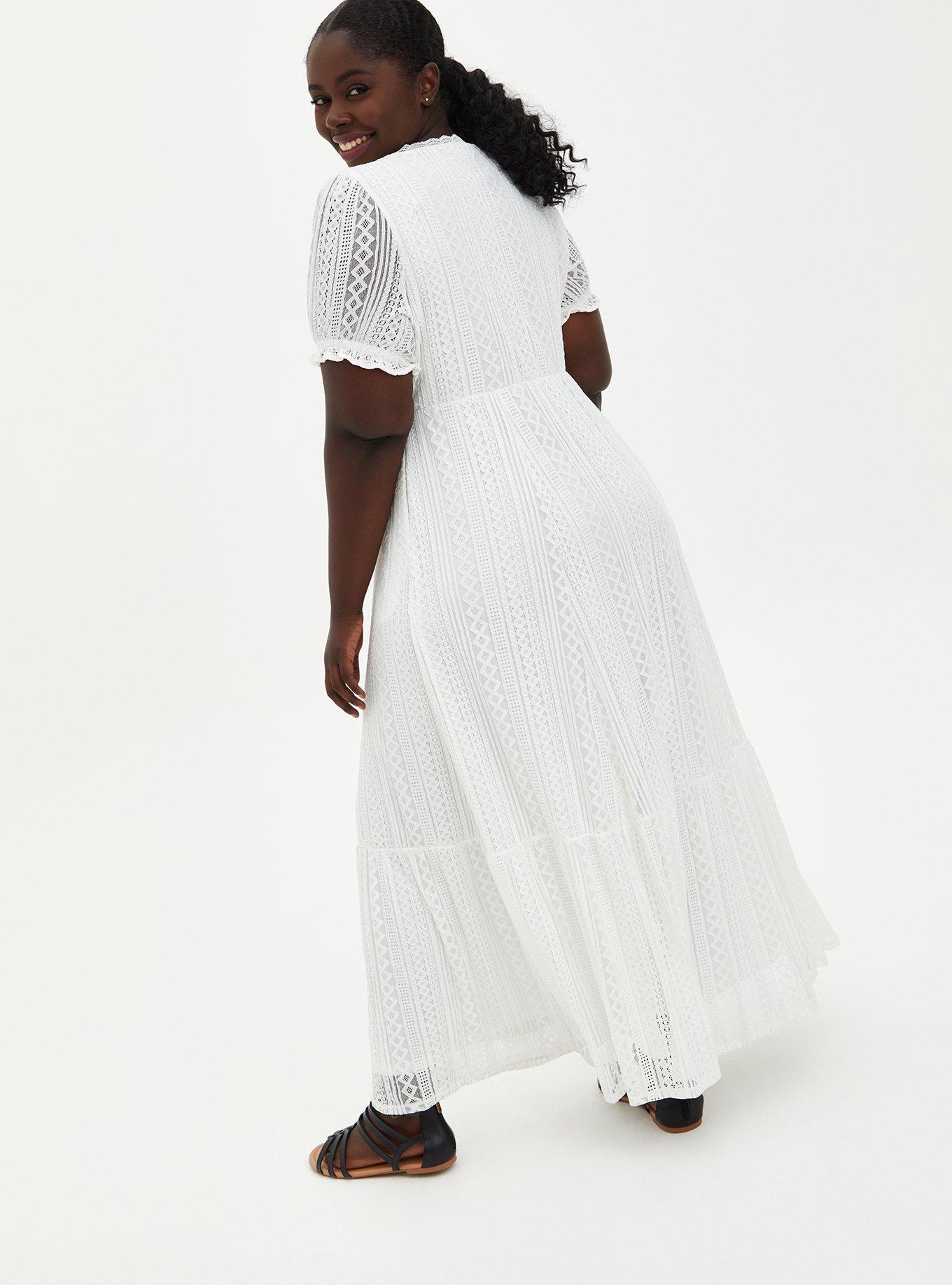 White Lace Puff Sleeve Skater Maxi Dress, CLOUD DANCER, alternate