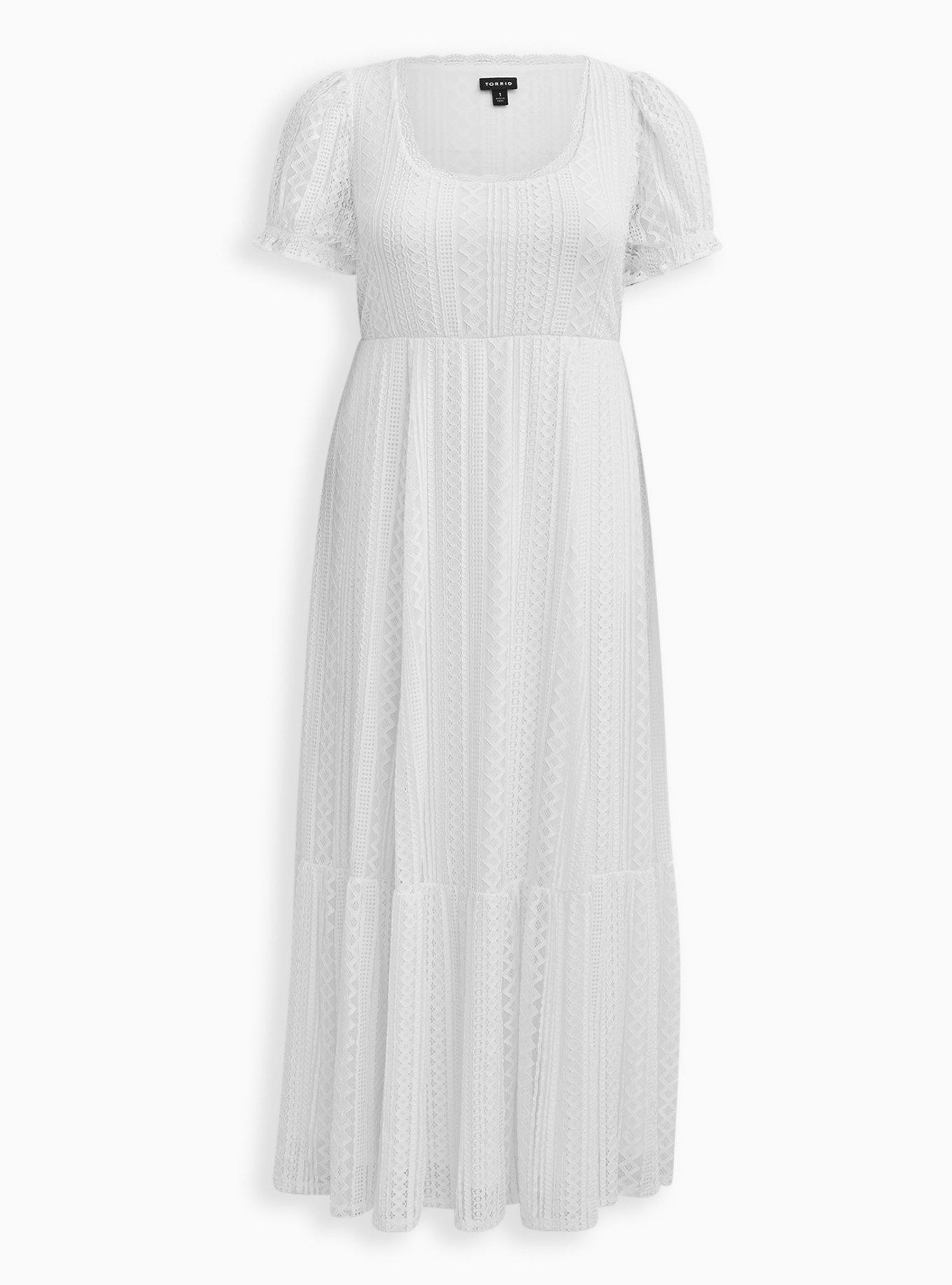 Plus Size - White Lace Puff Sleeve Skater Maxi Dress - Torrid
