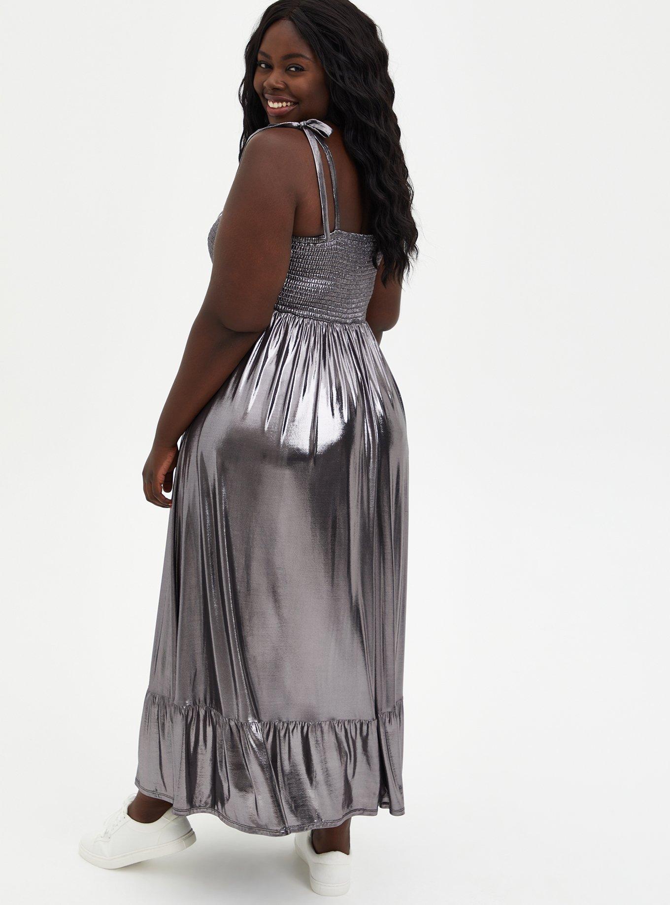 Plus Size - Grey Metallic Liquid Knit Skater Maxi Dress - Torrid