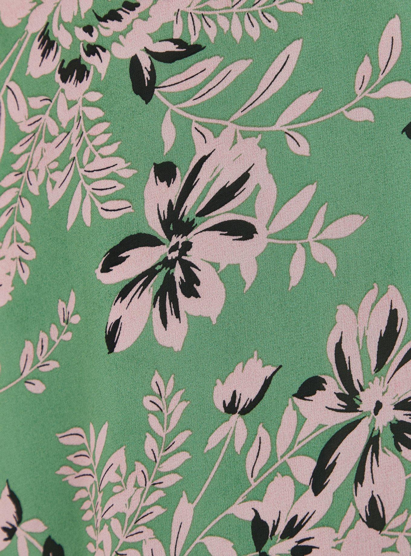 Plus Size Green Floral Chiffon Wrap Midi Dress, FLORAL GREEN, alternate