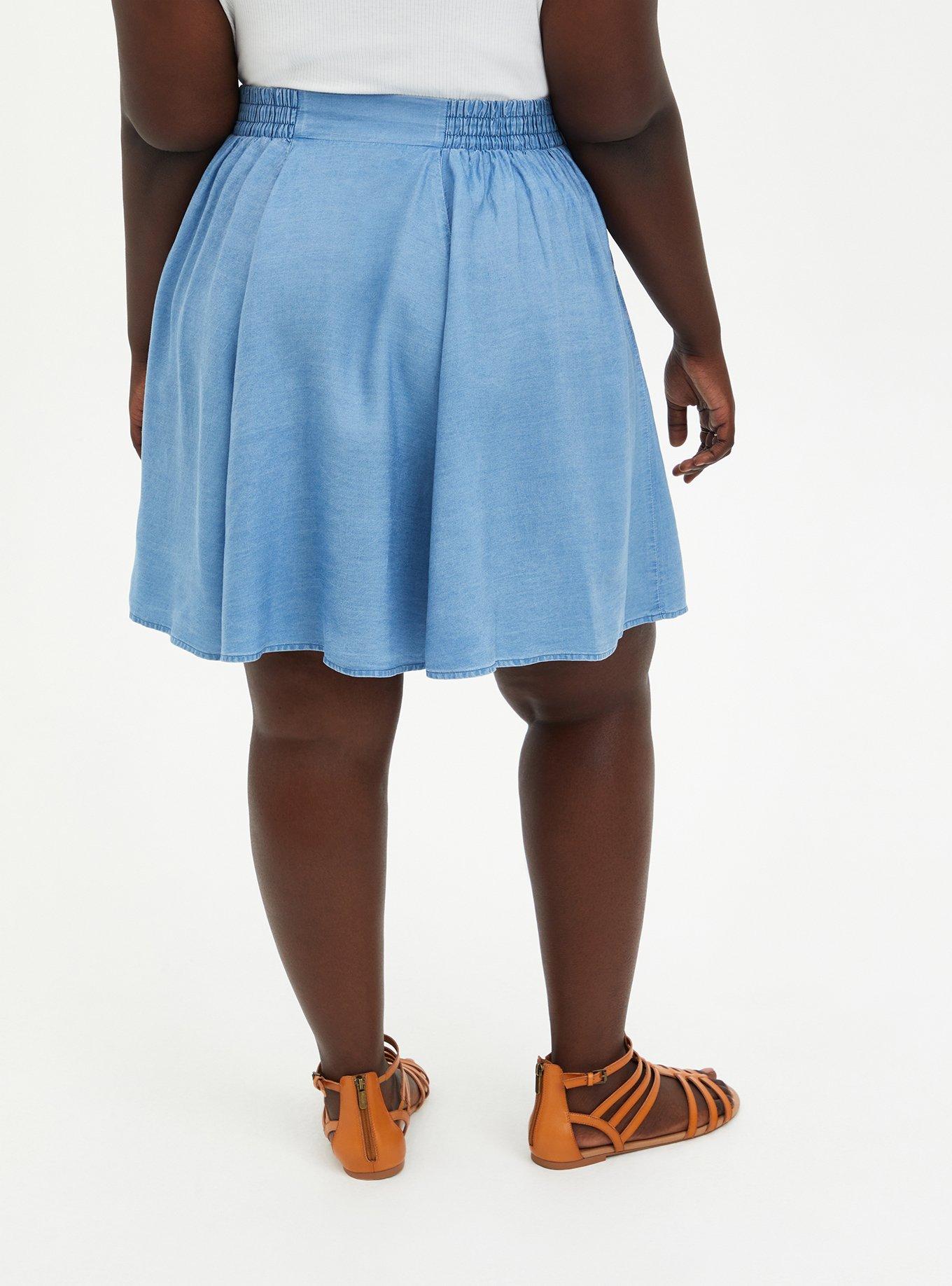 Plus size shop denim skater skirt