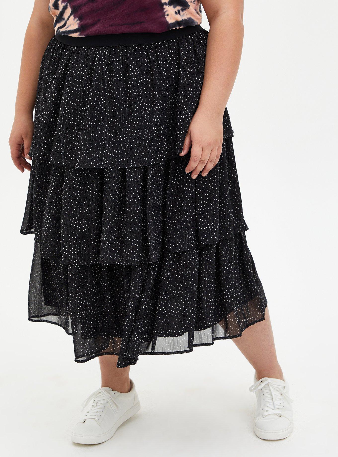 Plus Size - Black Chiffon Tiered Midi Skirt - Torrid