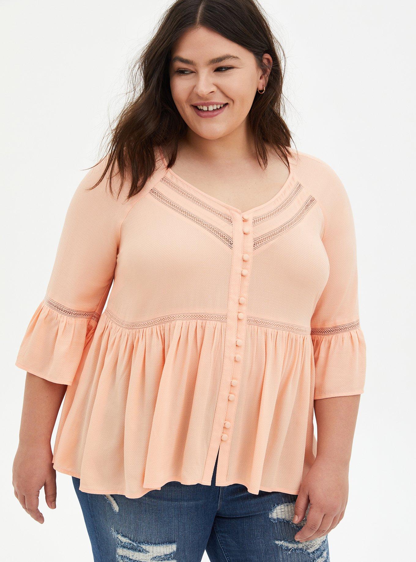 Plus Size - Rayon Embroidered Bell Sleeve Top - Torrid