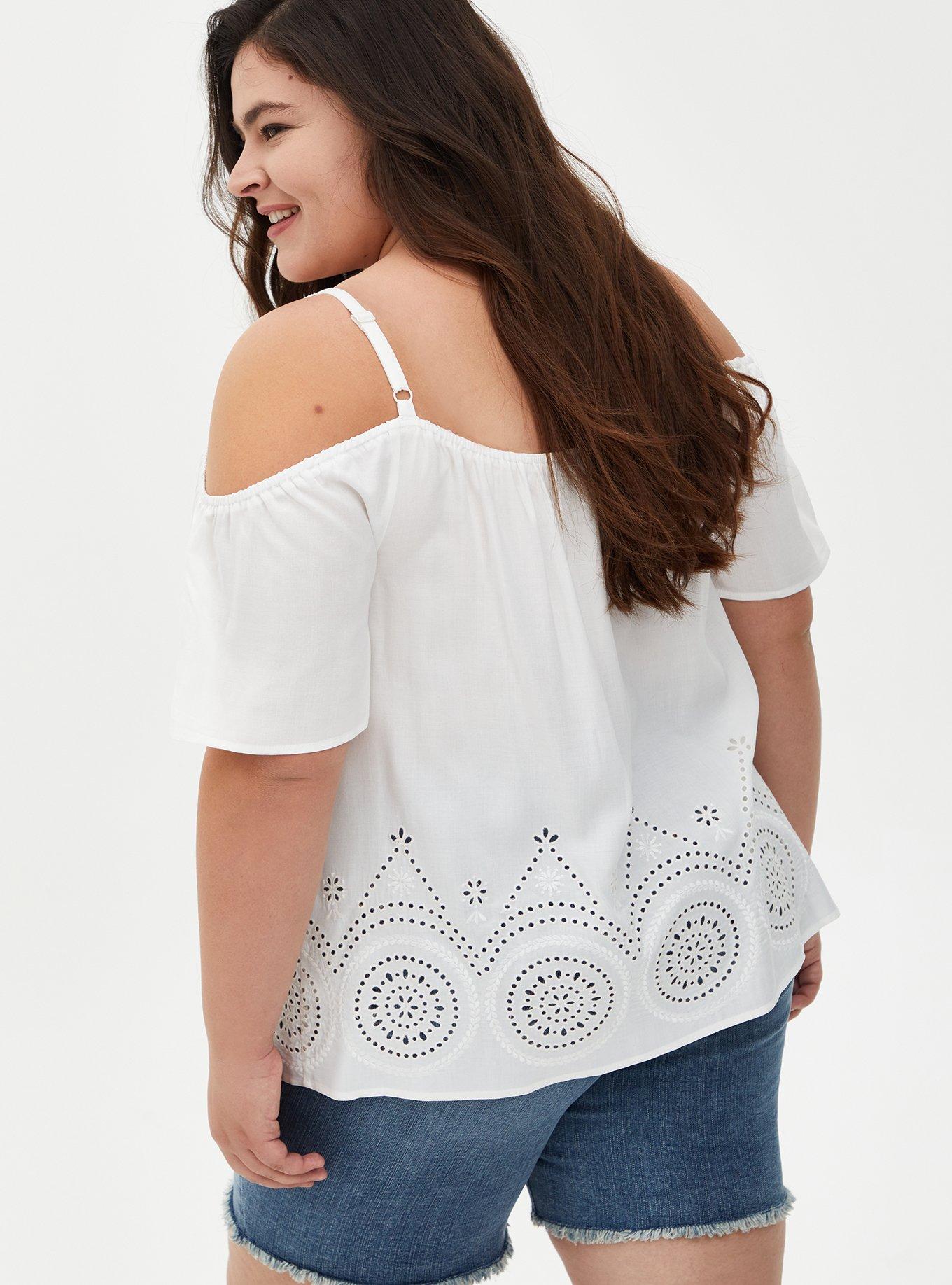 Challis Eyelet Border Cold Shoulder Top, CLOUD DANCER, alternate