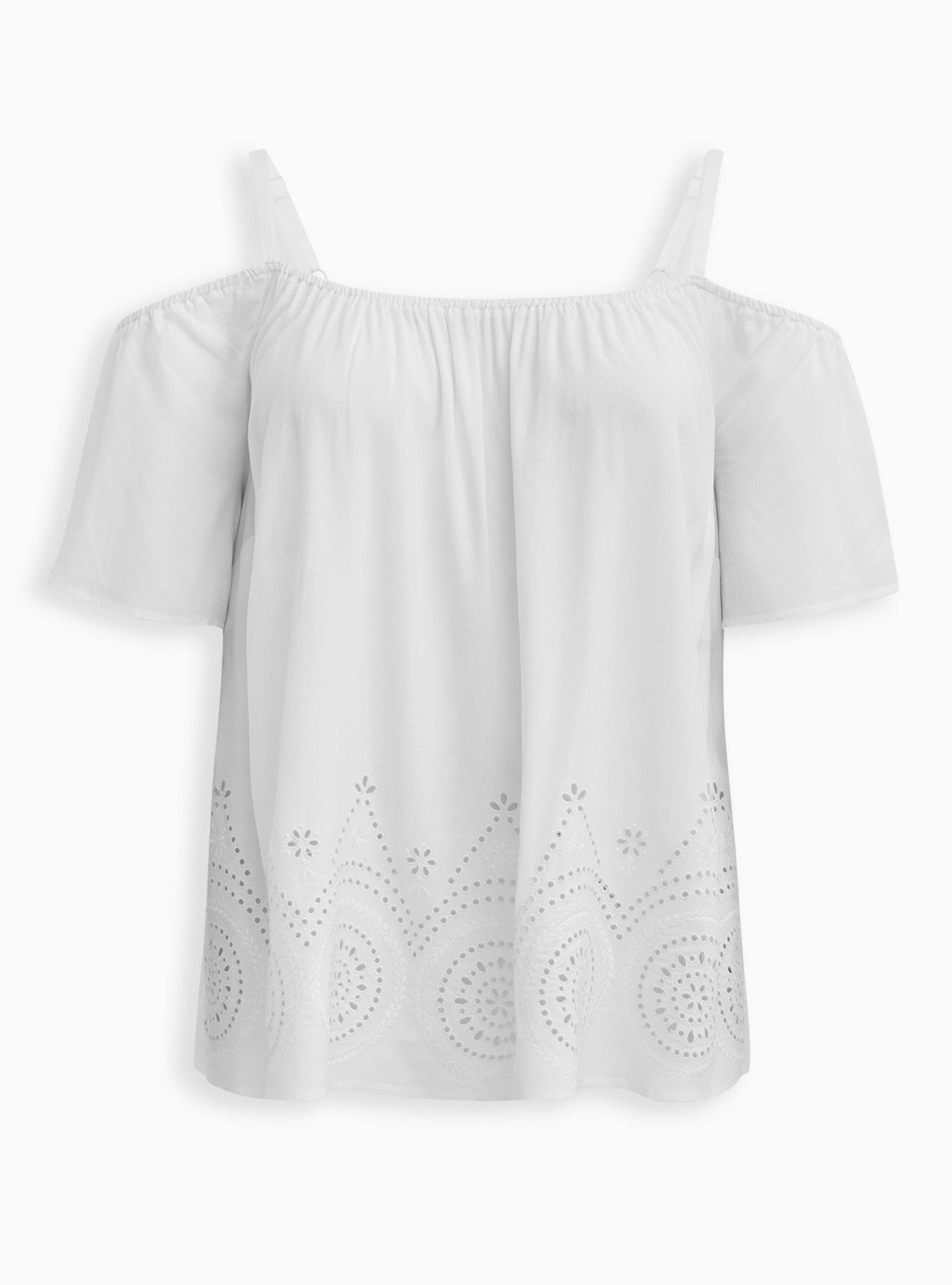 Challis Eyelet Border Cold Shoulder Top, CLOUD DANCER, hi-res