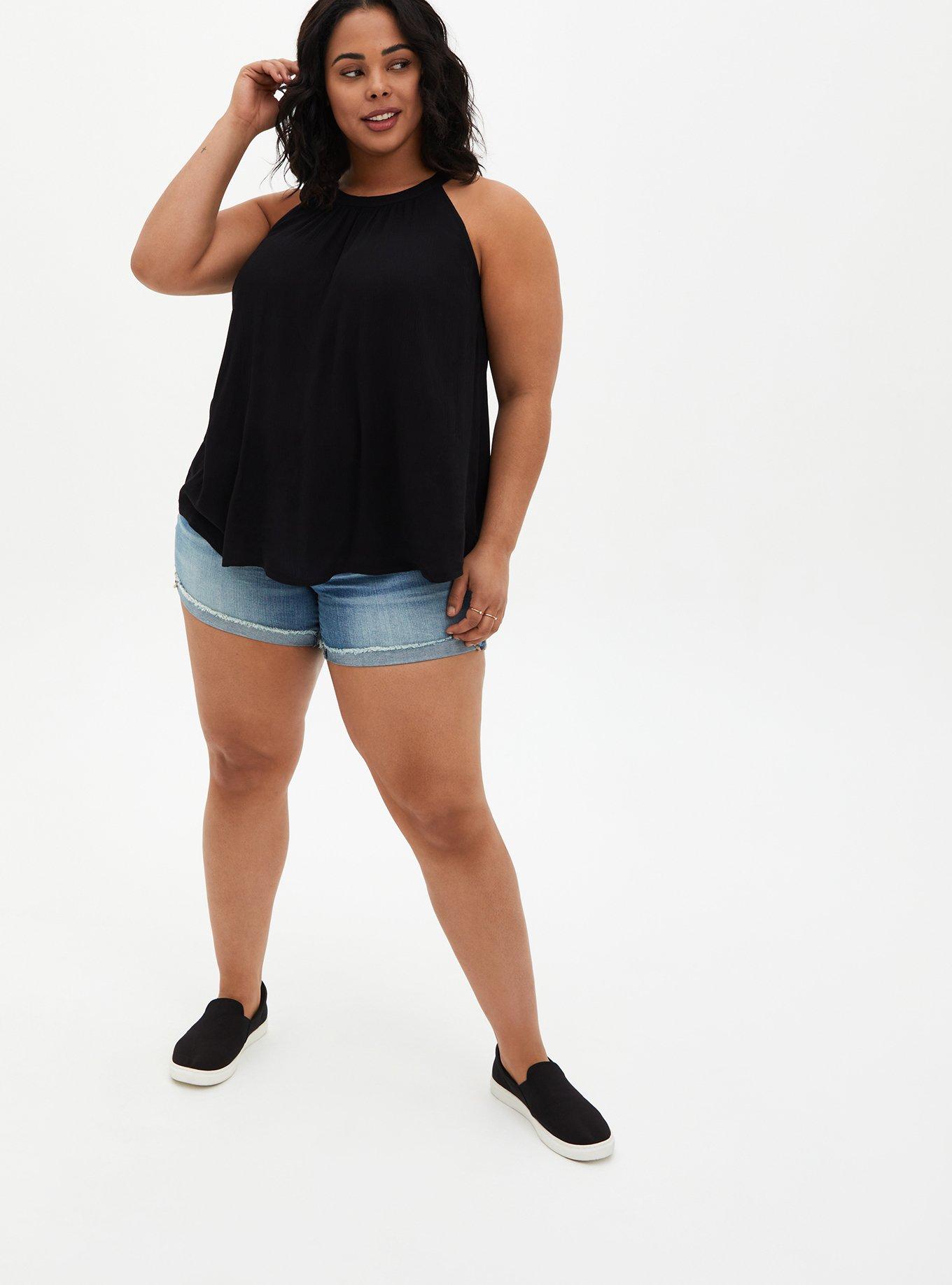 Rayon Crepe High Neck Tank, DEEP BLACK, alternate