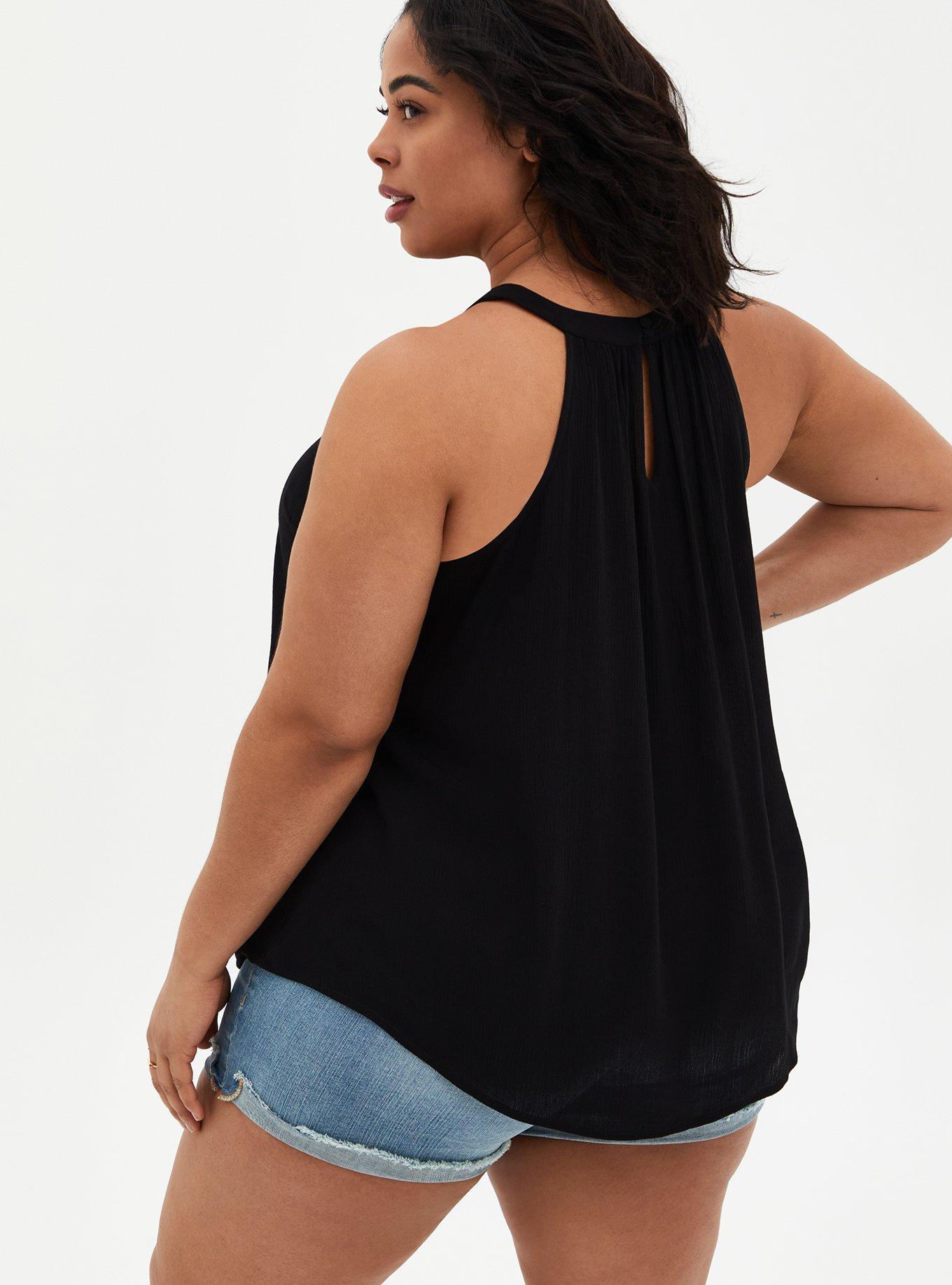Rayon Crepe High Neck Tank, DEEP BLACK, alternate