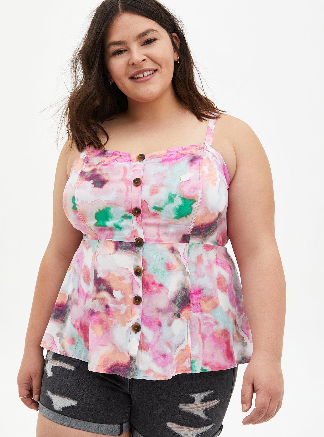 Plus Size Fit And Flare Rayon Twill Button-Front Tank, WATERCOLOR WHITE, hi-res