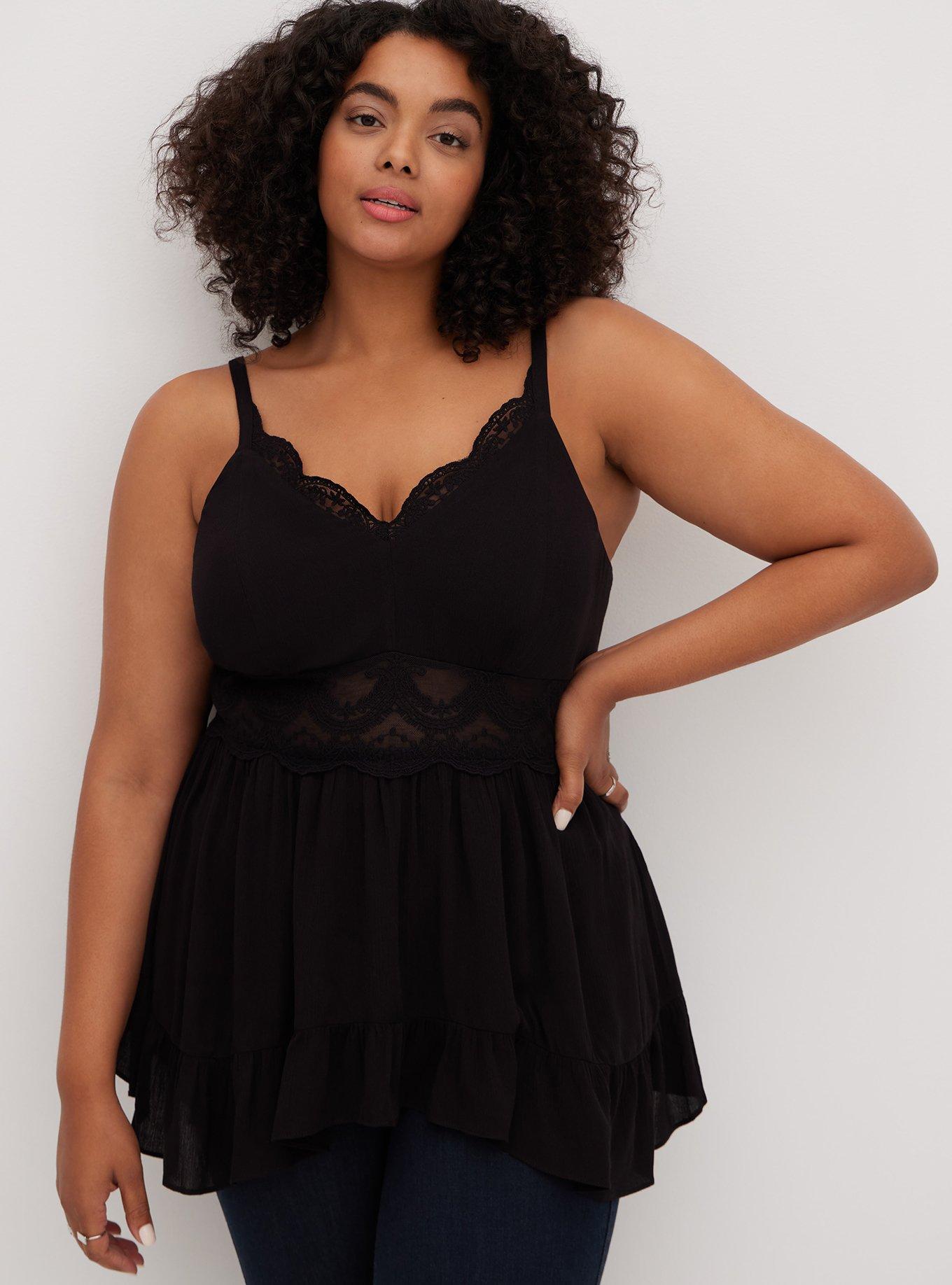 Plus Size - Babydoll Gauze With Lace Inset Cami - Torrid
