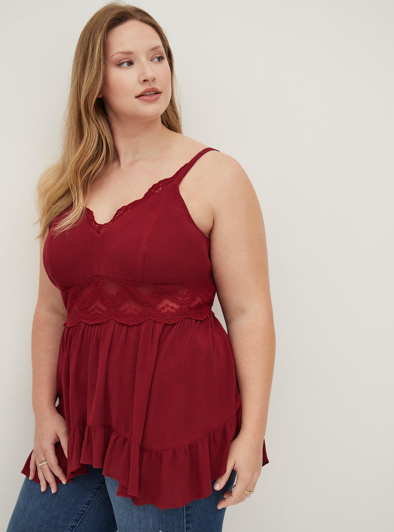 Plus Size - Babydoll Gauze With Lace Inset Cami - Torrid
