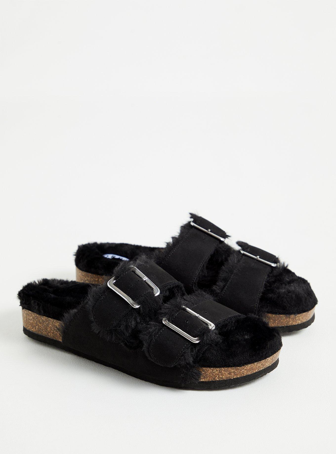 Plus Size - Black Faux Fur Slide (Wide Width) - Torrid