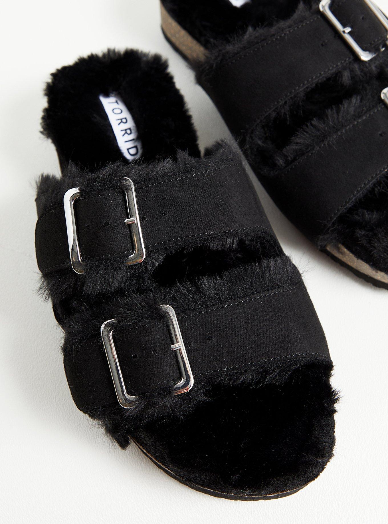 Plus Size Faux Fur-Lined Double Band Slide (WW), , alternate