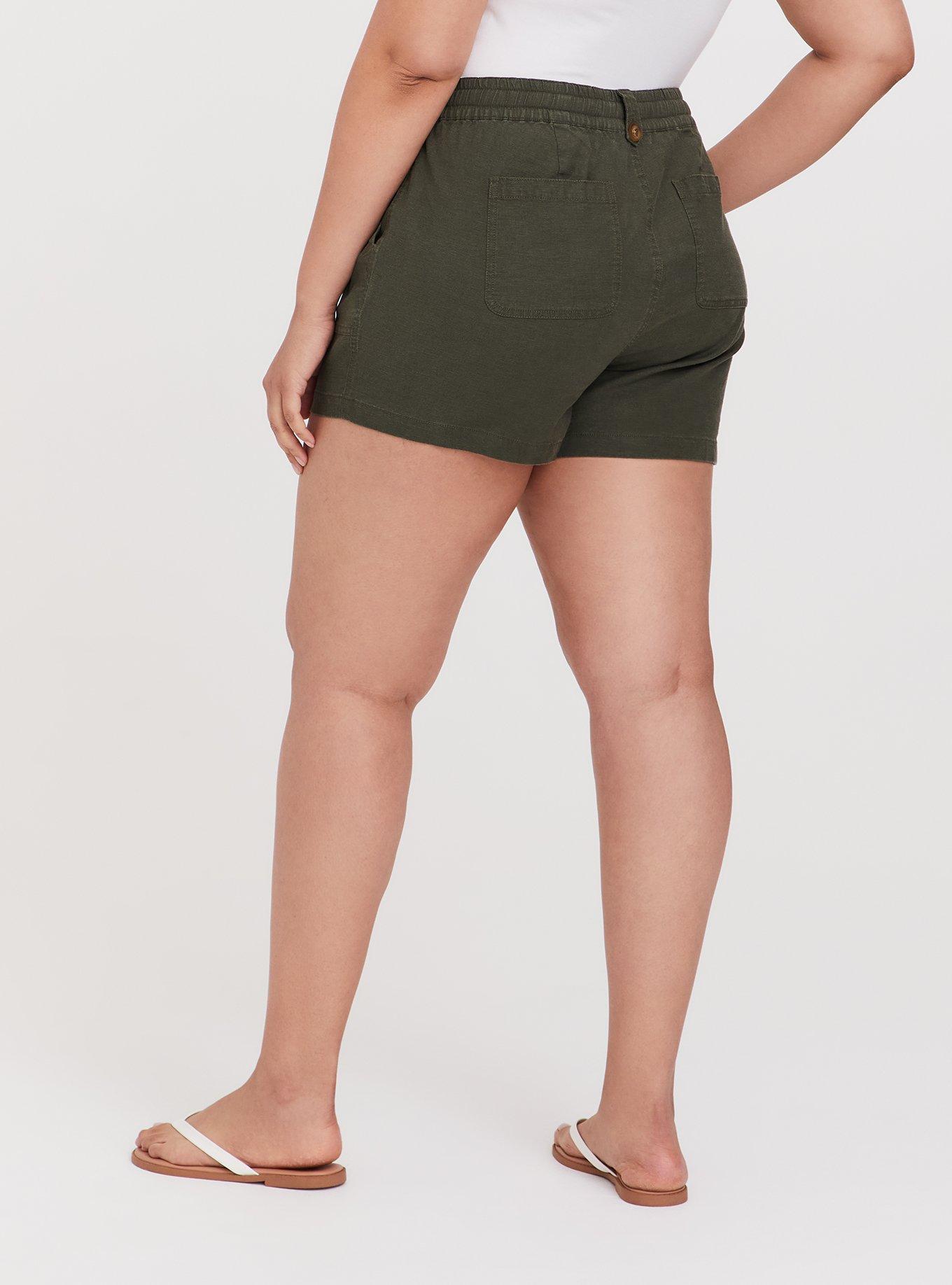 Plus Size 5 Inch Pull-On Linen Blend Mid-Rise Short, DEEP DEPTHS, alternate