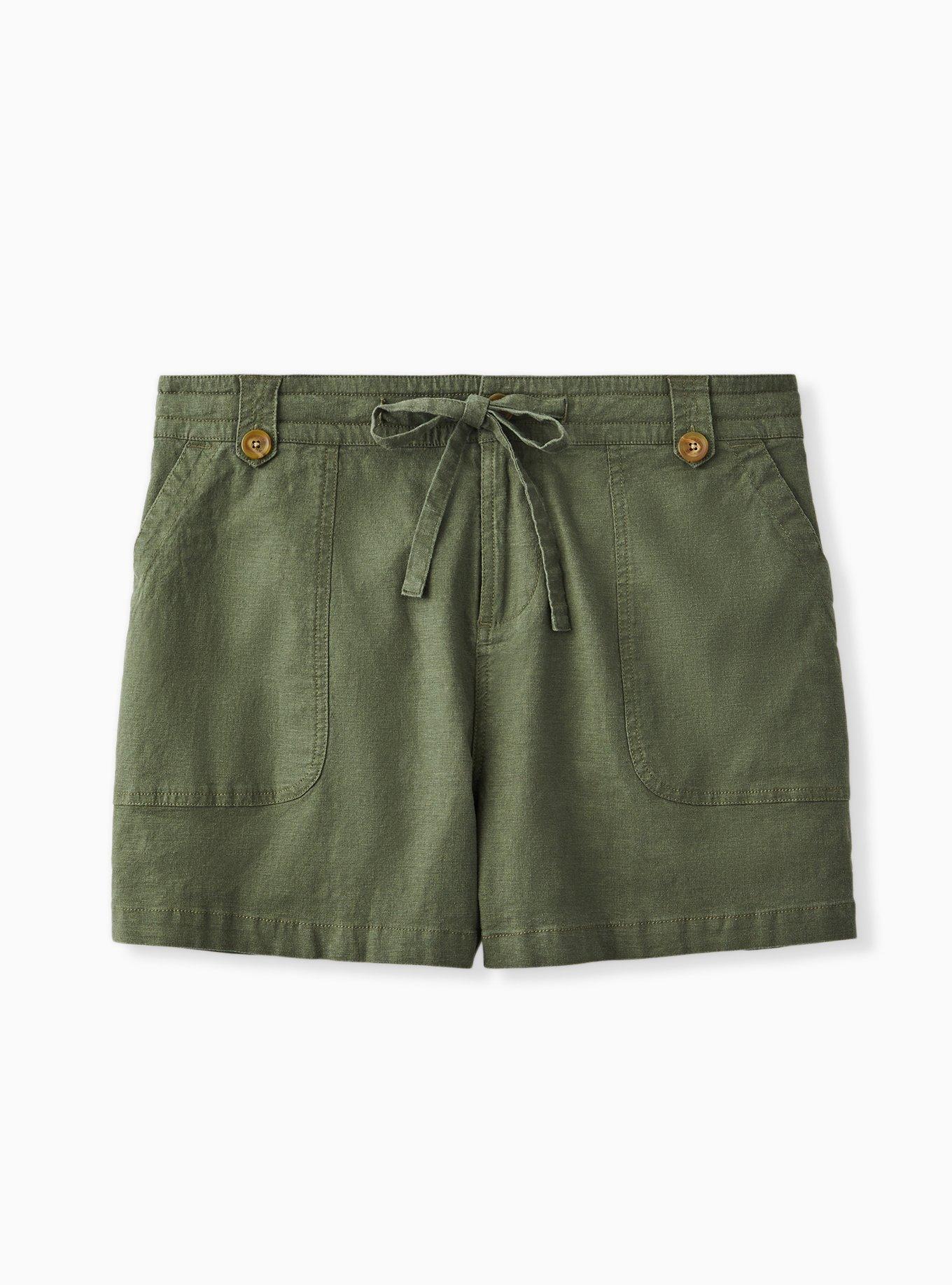 Plus Size 5 Inch Pull-On Linen Blend Mid-Rise Short, DEEP DEPTHS, hi-res