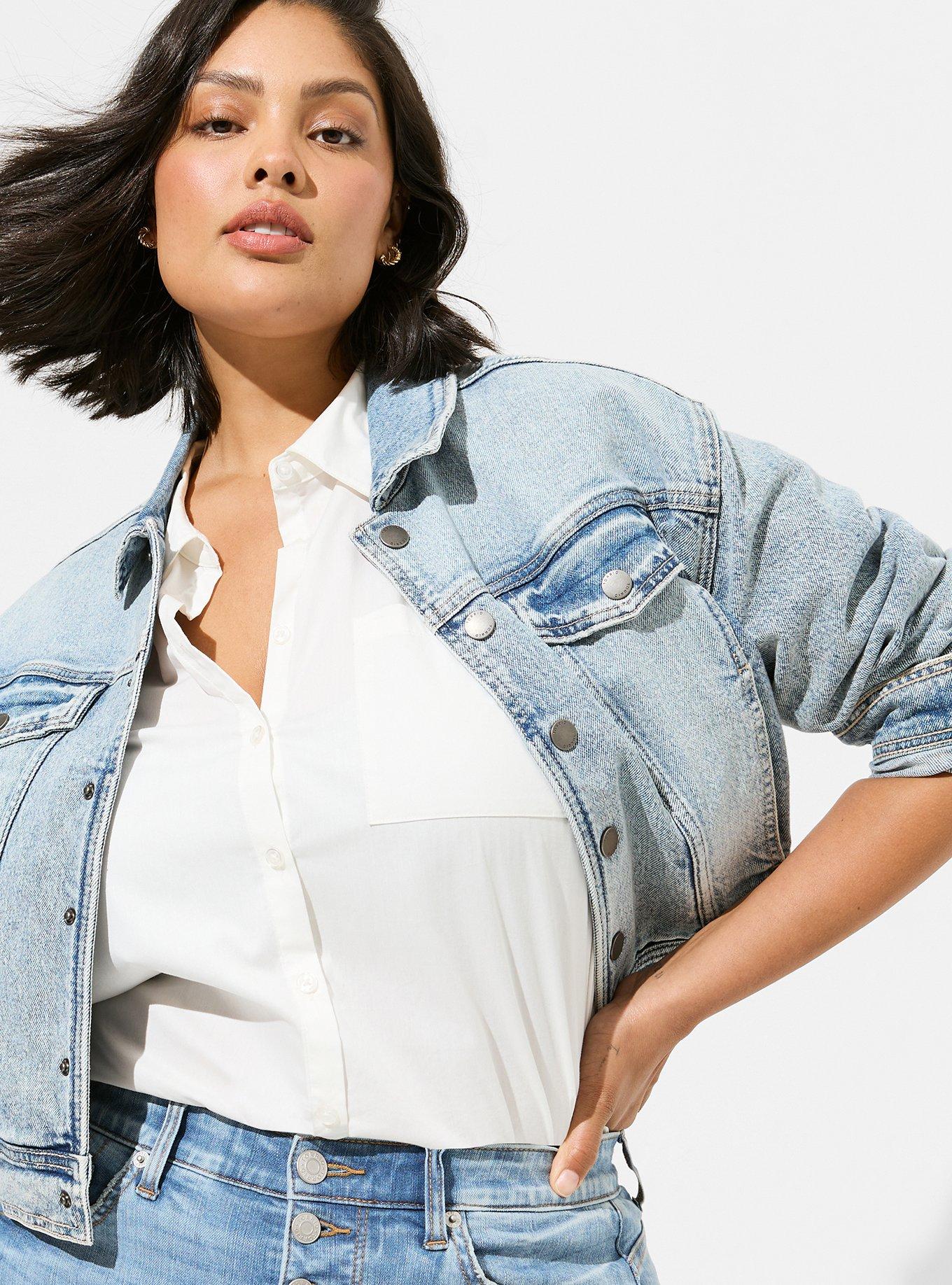 Plus size acid hot sale wash denim jacket