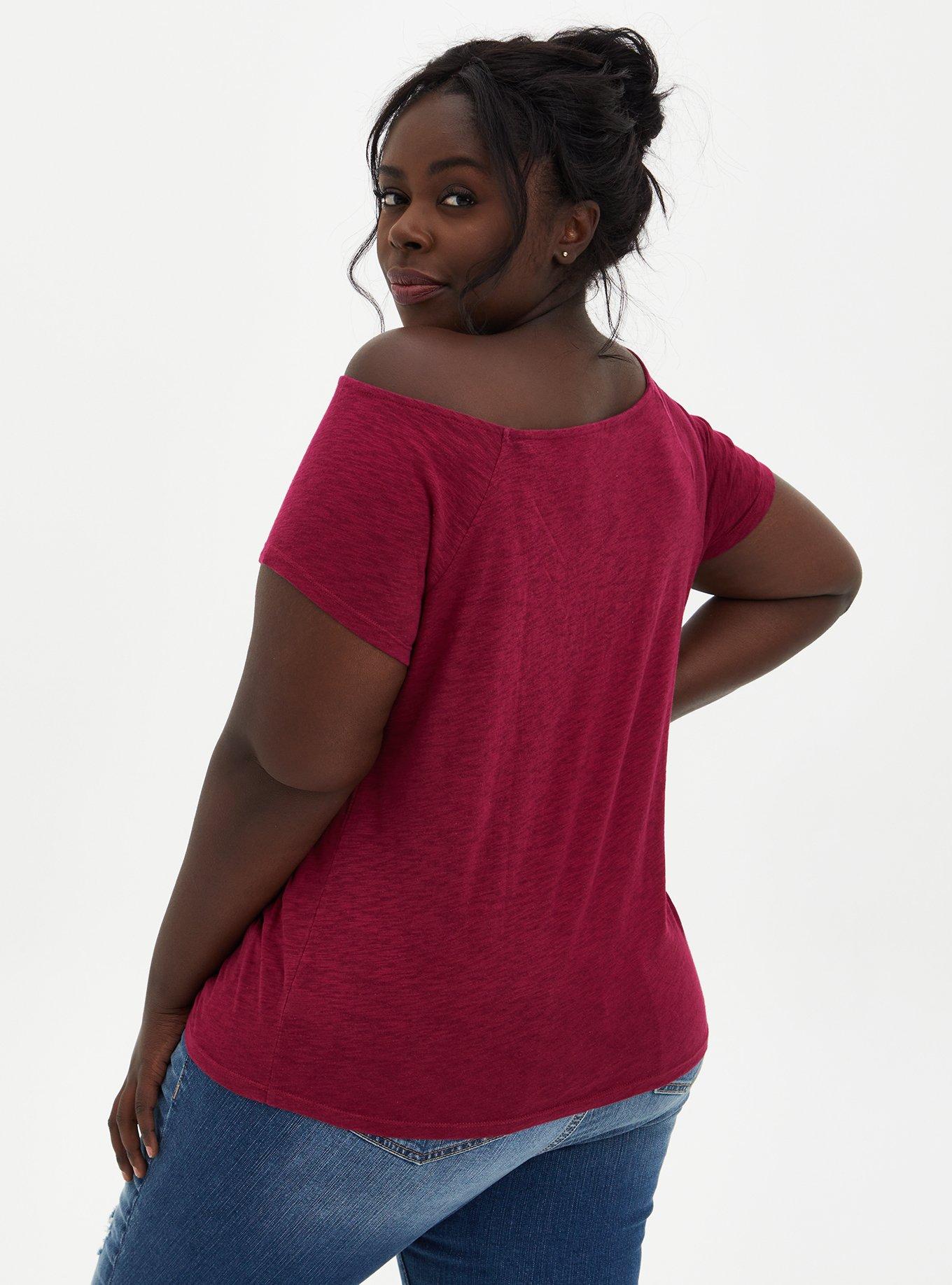 Plus Size  Off Shoulder Tee - Heritage Slub Mandala Red Wine, BEET RED, alternate