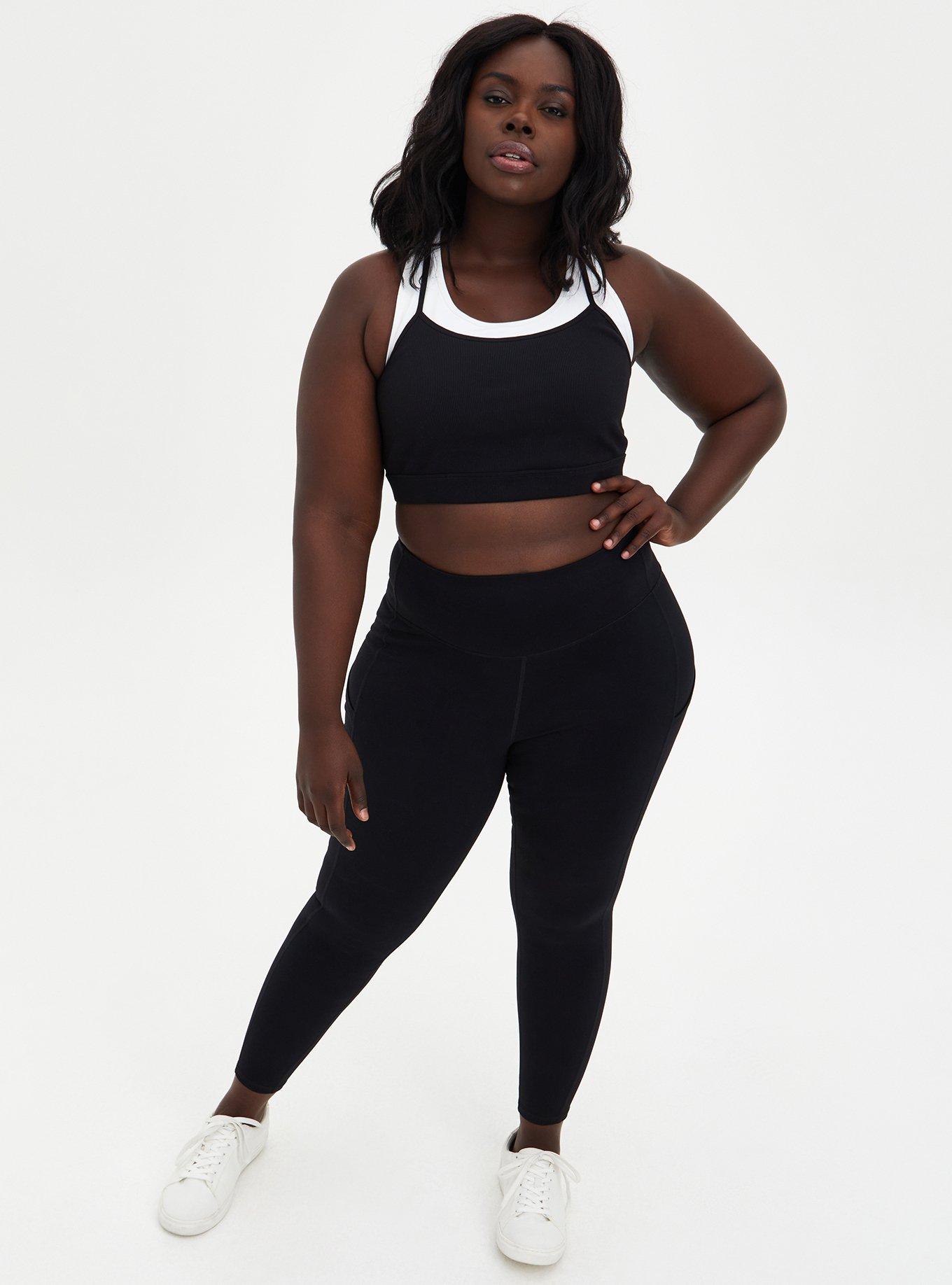 Black & White Wireless Wicking Ribbed Sports Bra, BLACK, alternate