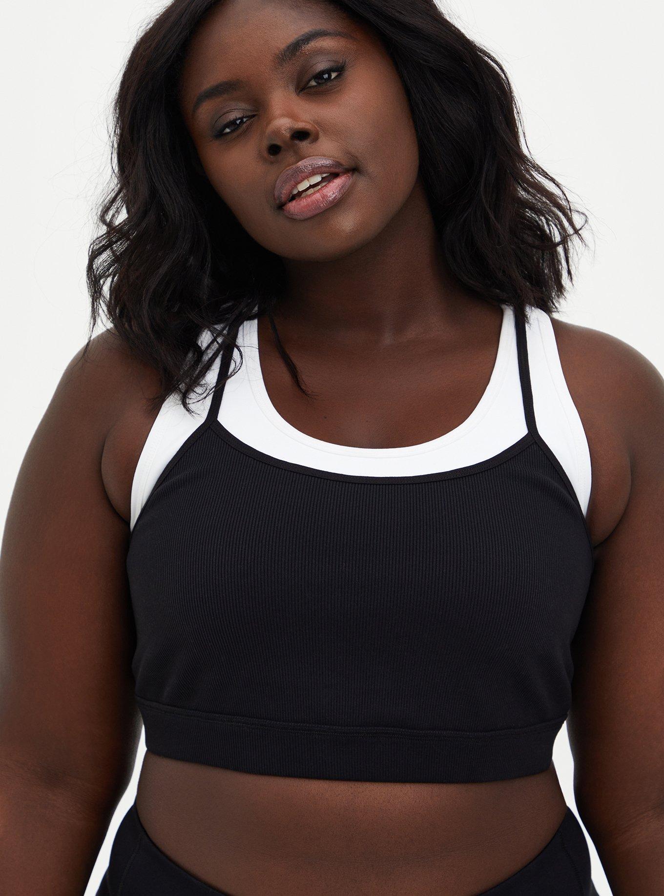 Black & White Wireless Wicking Ribbed Sports Bra, BLACK, alternate