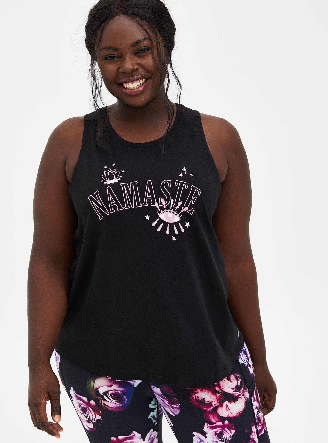 Plus Size Performance Cotton Crew Neck Sleeveless Active Tank, BLACK, hi-res